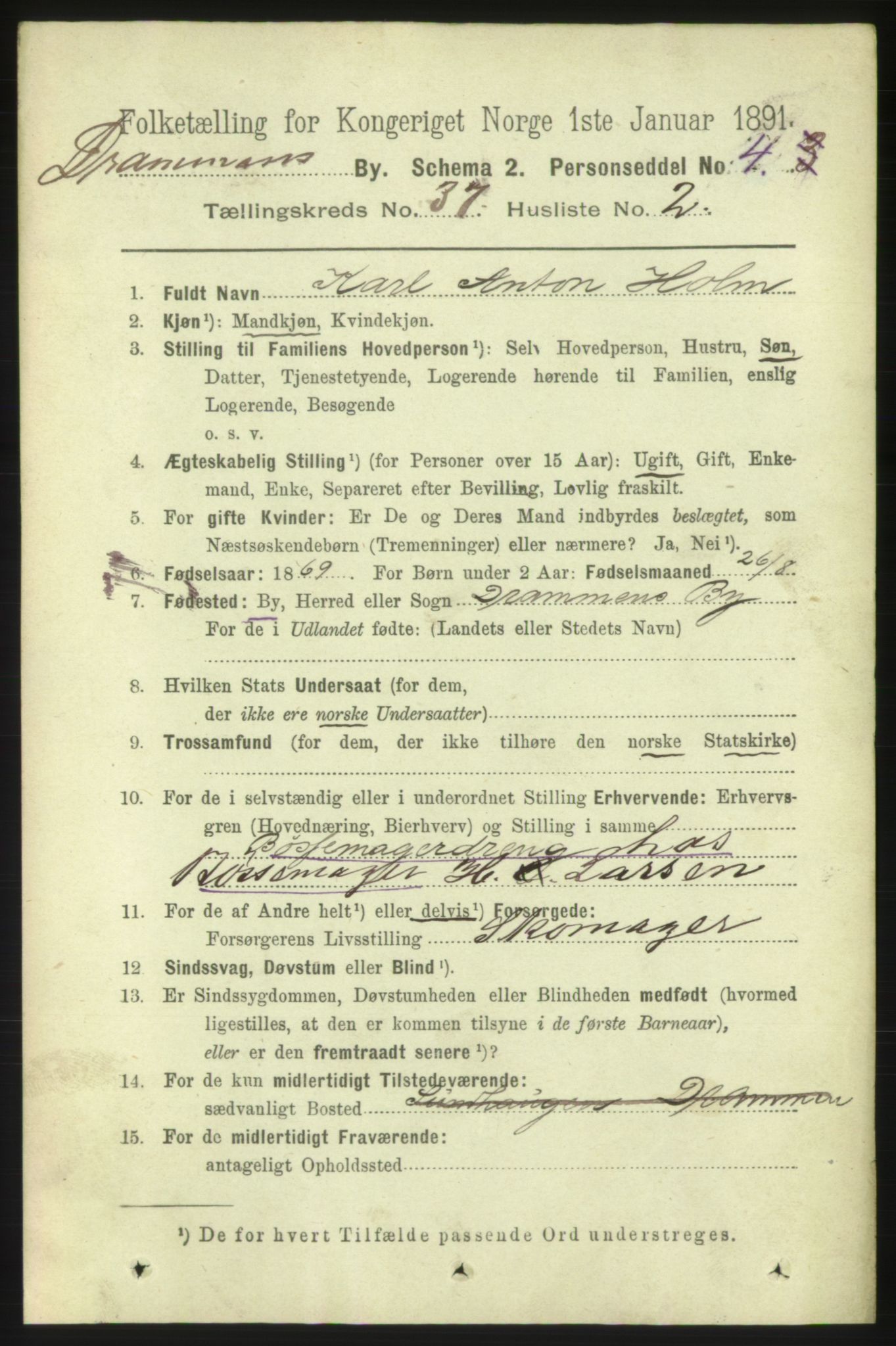 RA, 1891 census for 0602 Drammen, 1891, p. 22811