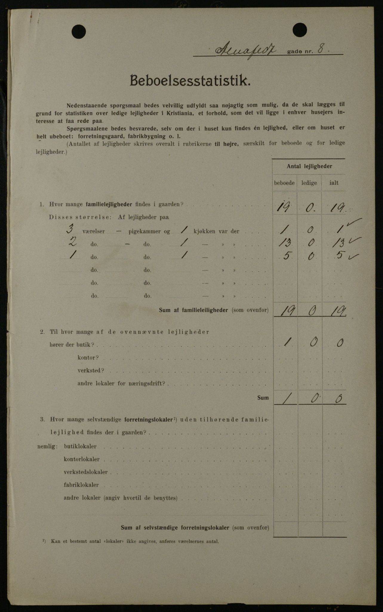 OBA, Municipal Census 1908 for Kristiania, 1908, p. 1378