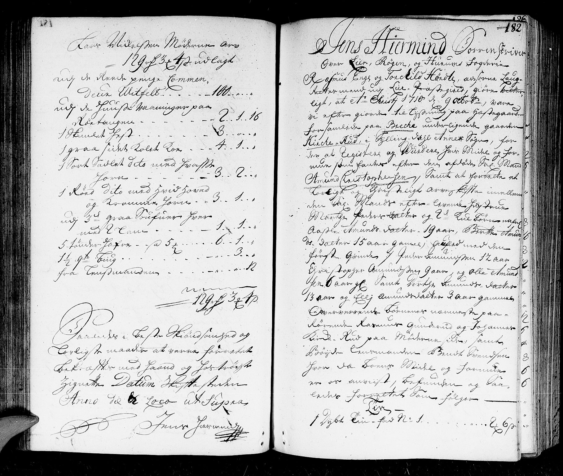 Lier, Røyken og Hurum sorenskriveri, AV/SAKO-A-89/H/Hc/L0002: Skifteprotokoll, 1708-1717, p. 181b-182a