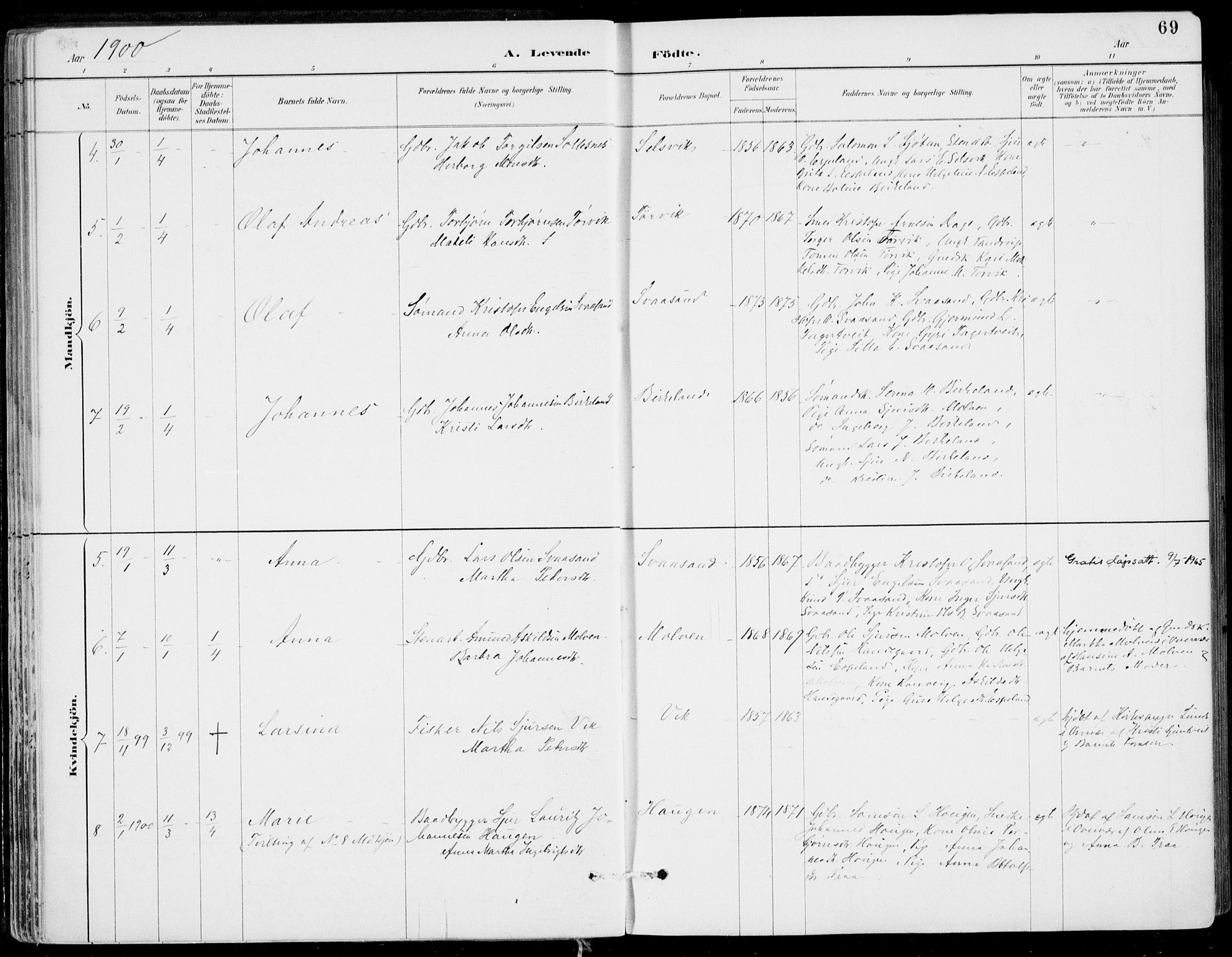 Strandebarm sokneprestembete, SAB/A-78401/H/Haa: Parish register (official) no. E  1, 1886-1908, p. 69