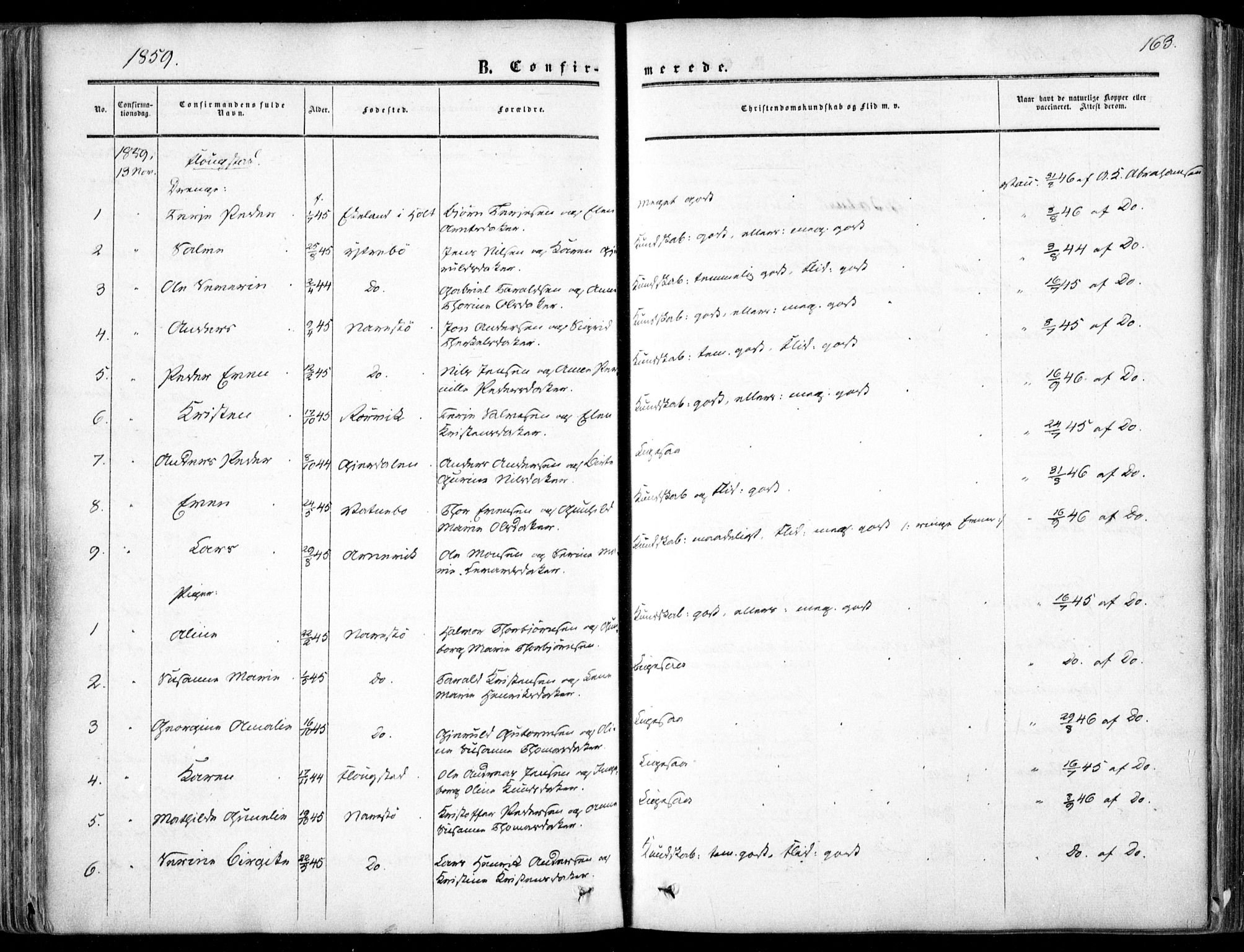 Dypvåg sokneprestkontor, AV/SAK-1111-0007/F/Fa/Faa/L0006: Parish register (official) no. A 6, 1855-1872, p. 163