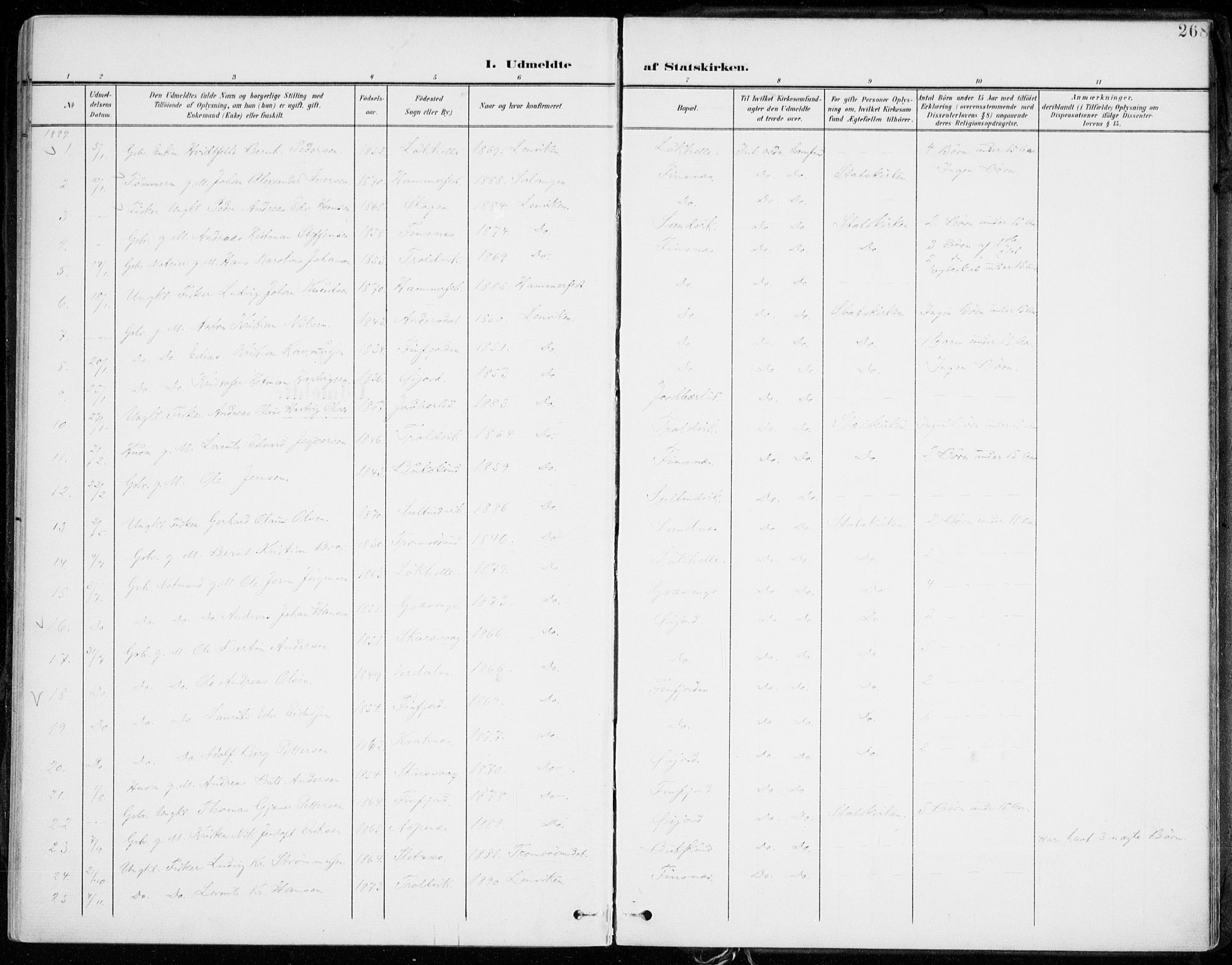 Lenvik sokneprestembete, AV/SATØ-S-1310/H/Ha/Haa/L0014kirke: Parish register (official) no. 14, 1899-1909, p. 268