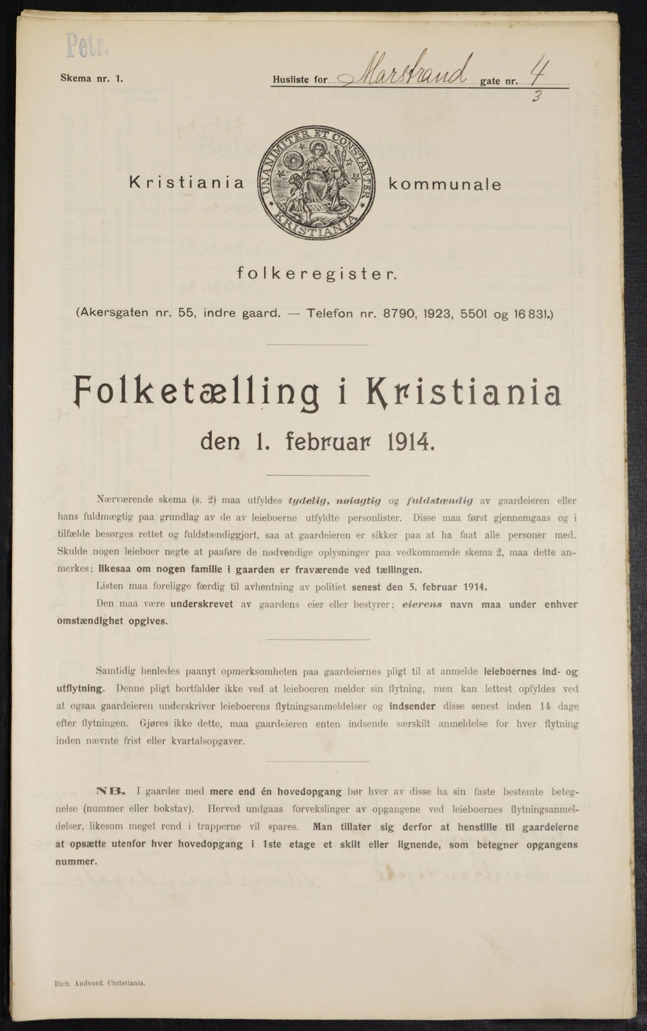 OBA, Municipal Census 1914 for Kristiania, 1914, p. 64653