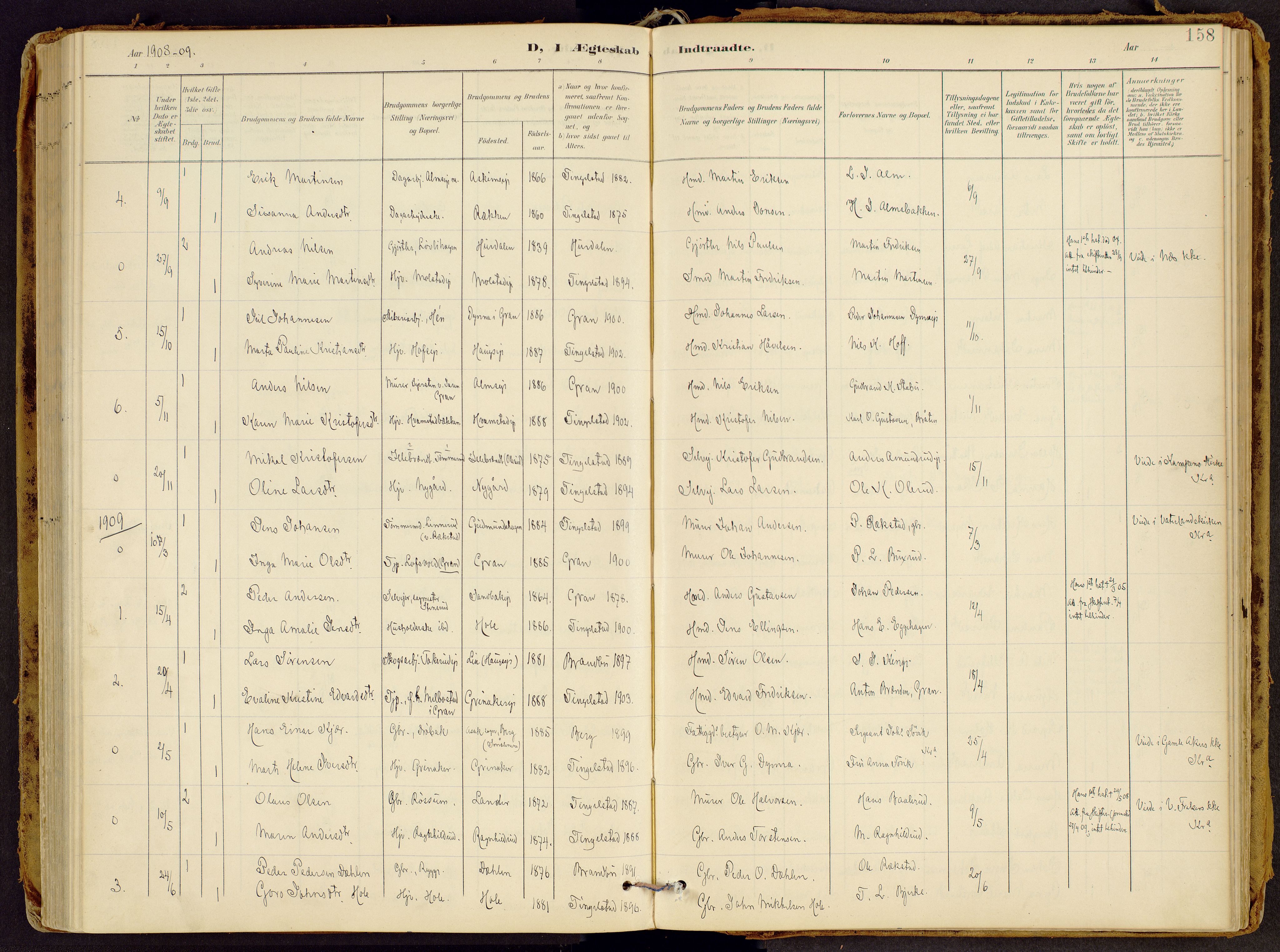 Brandbu prestekontor, SAH/PREST-114/H/Ha/Haa/L0002: Parish register (official) no. 2, 1899-1914, p. 158