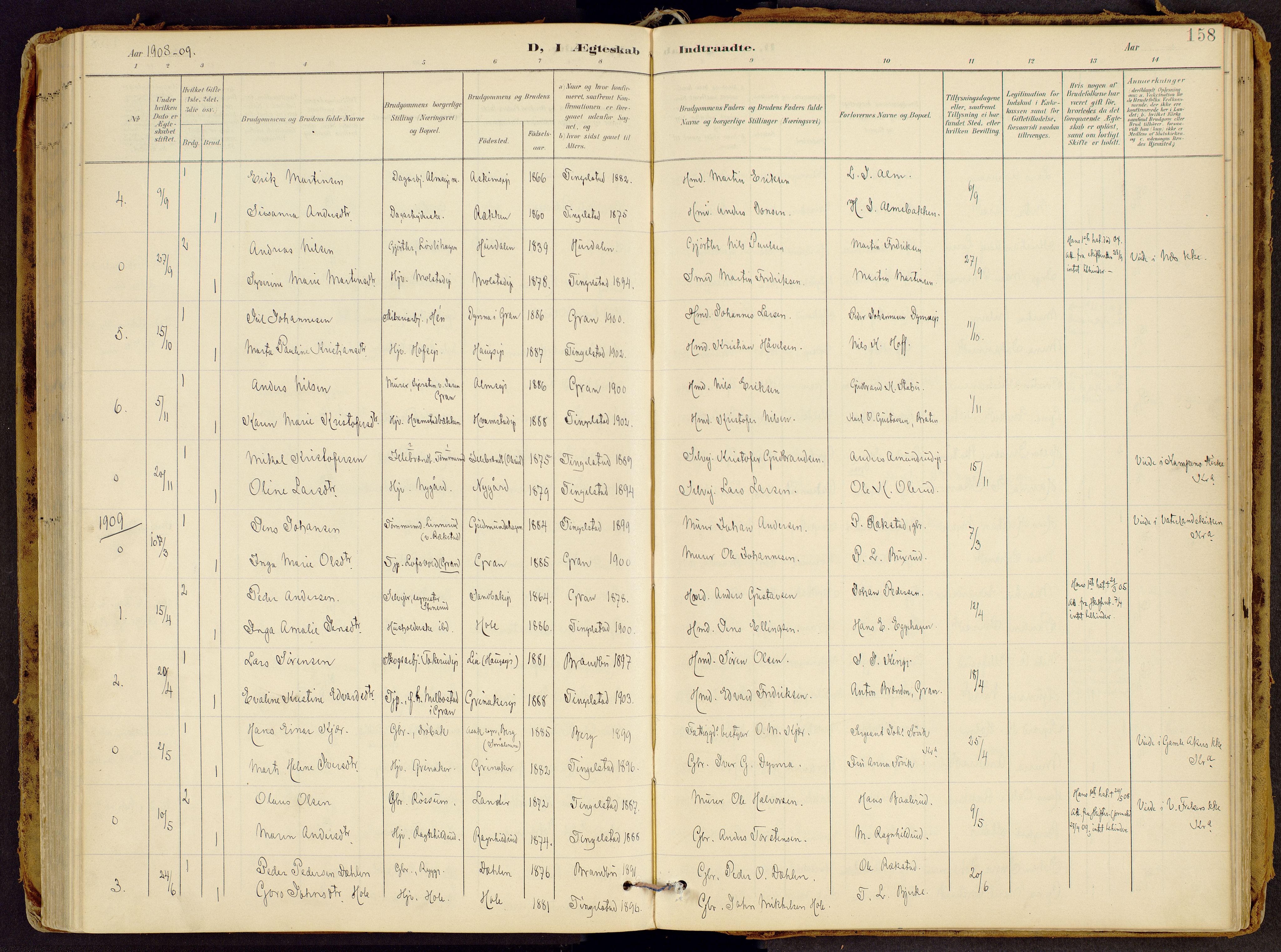 Brandbu prestekontor, AV/SAH-PREST-114/H/Ha/Haa/L0002: Parish register (official) no. 2, 1899-1914, p. 158