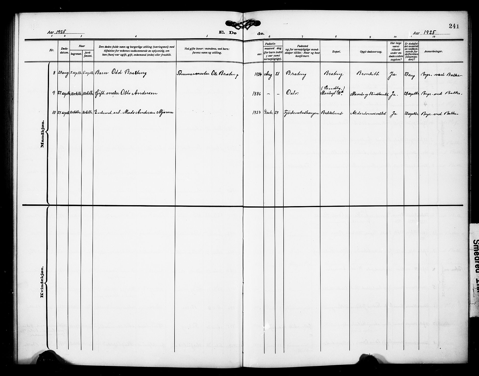 Østre Toten prestekontor, SAH/PREST-104/H/Ha/Hab/L0008: Parish register (copy) no. 8, 1913-1929, p. 241