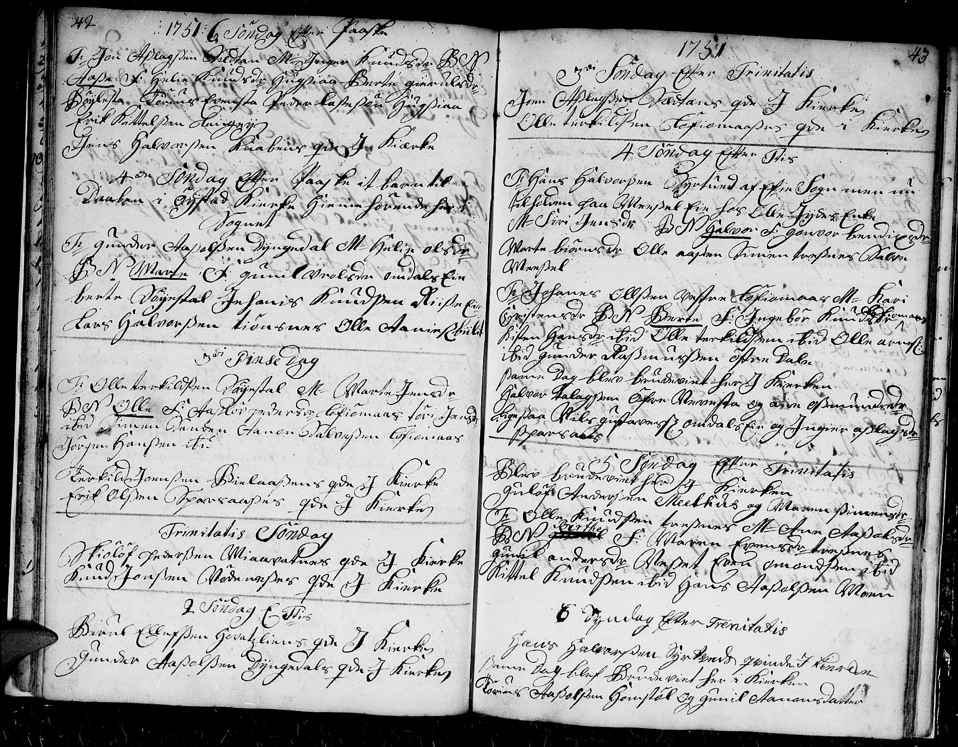 Froland sokneprestkontor, AV/SAK-1111-0013/F/Fb/L0002: Parish register (copy) no. B 2, 1747-1759, p. 42-43