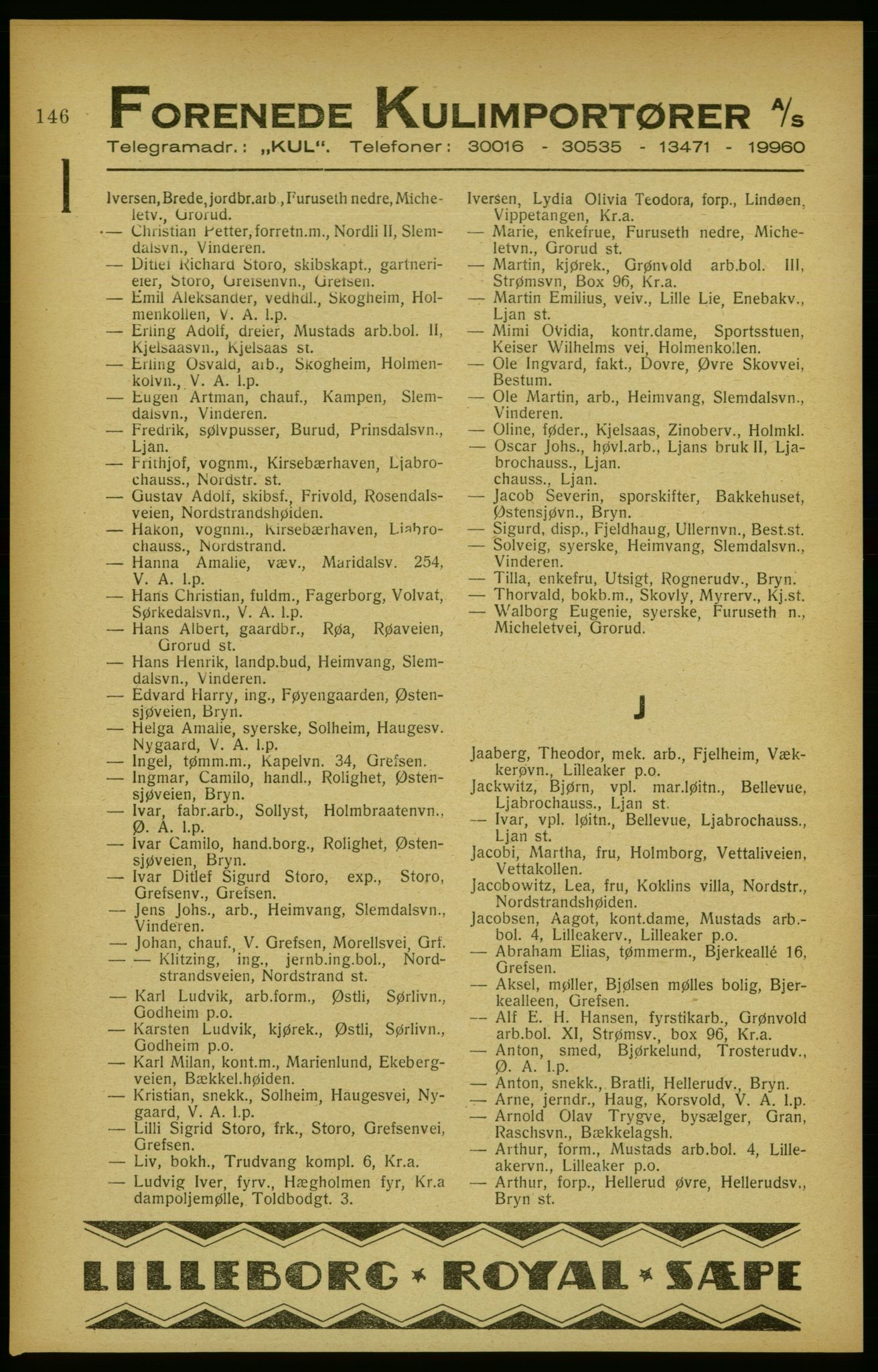 Aker adressebok/adressekalender, PUBL/001/A/002: Akers adressekalender, 1922, p. 146
