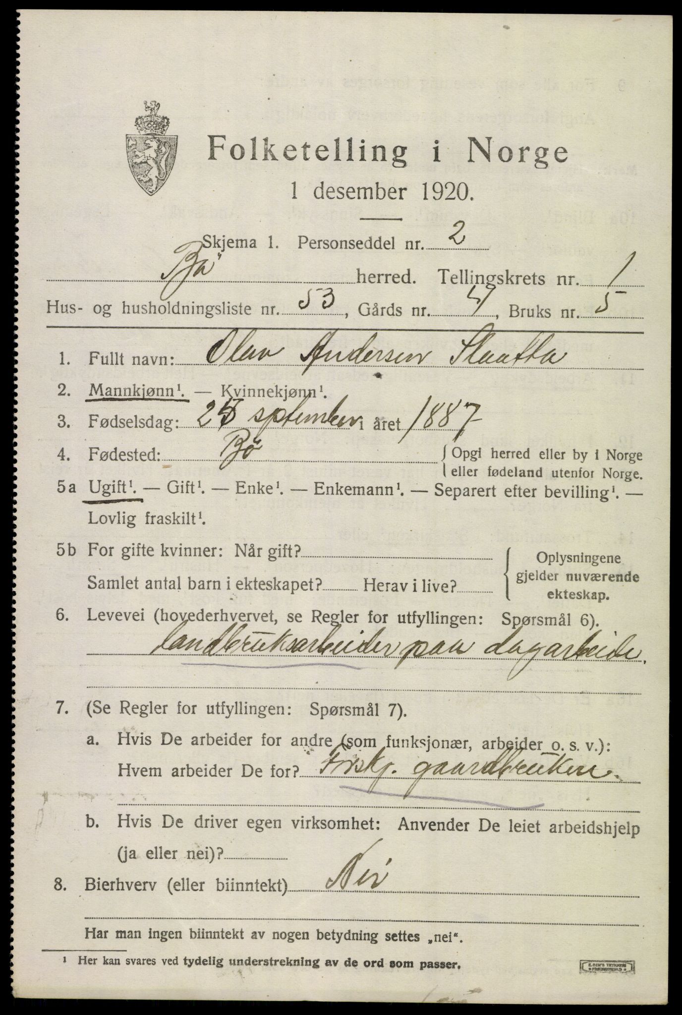 SAKO, 1920 census for Bø (Telemark), 1920, p. 1774