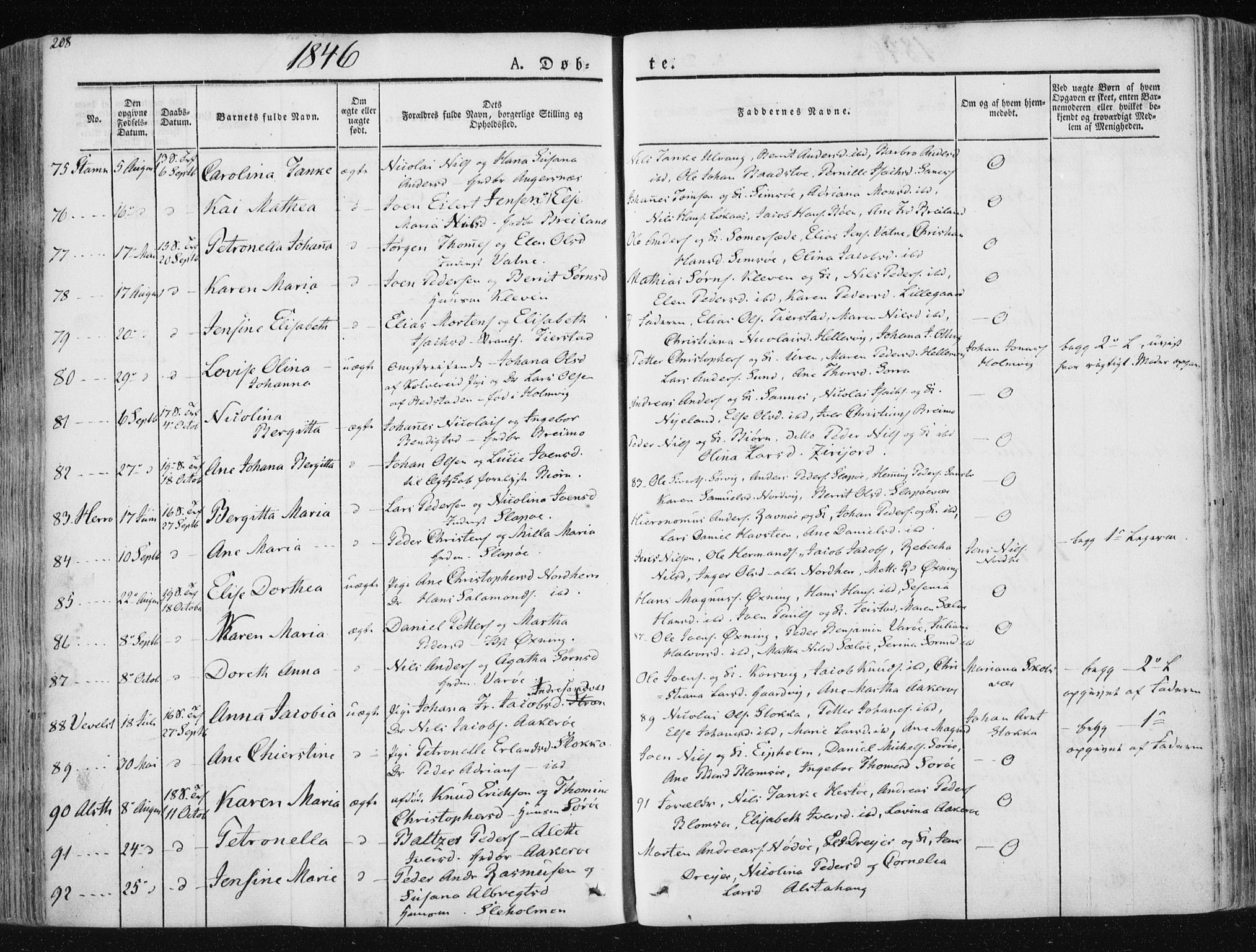 Ministerialprotokoller, klokkerbøker og fødselsregistre - Nordland, SAT/A-1459/830/L0446: Parish register (official) no. 830A10, 1831-1865, p. 208