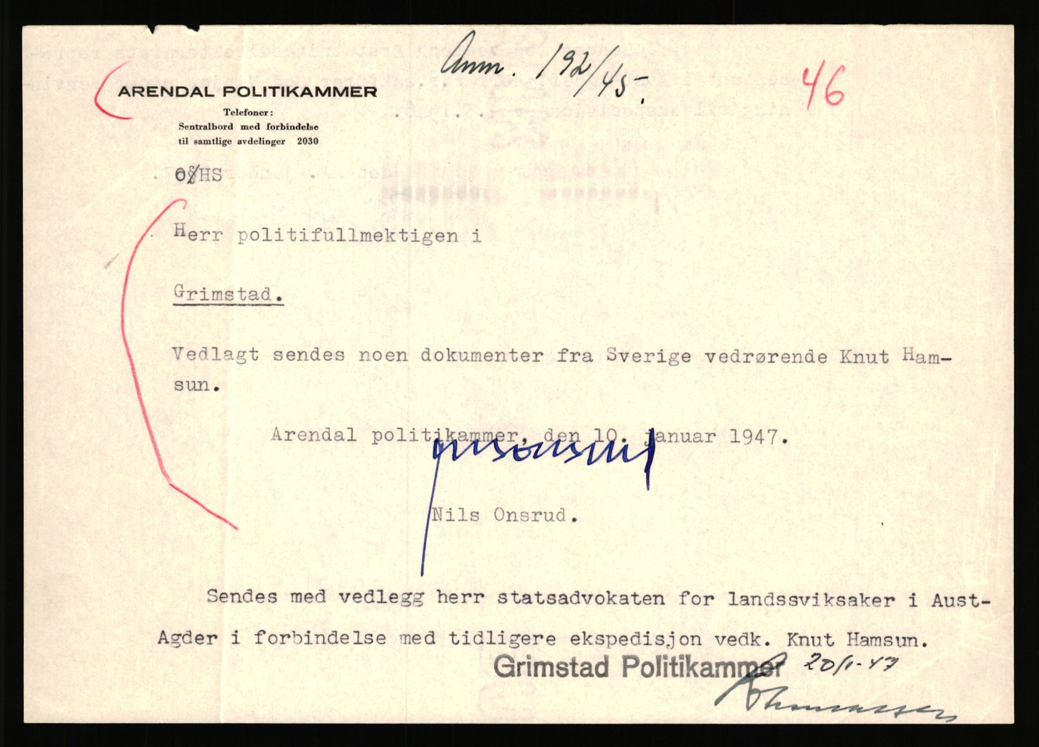 Landssvikarkivet, Arendal politikammer, AV/RA-S-3138-25/D/Dc, 1945-1951, p. 417