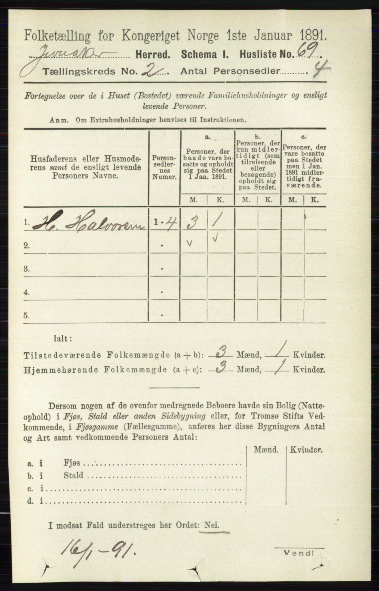 RA, 1891 census for 0532 Jevnaker, 1891, p. 625