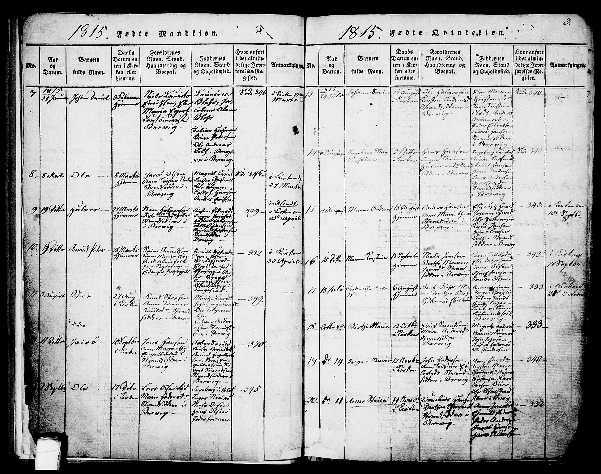 Brevik kirkebøker, AV/SAKO-A-255/G/Ga/L0001: Parish register (copy) no. 1, 1814-1845, p. 3