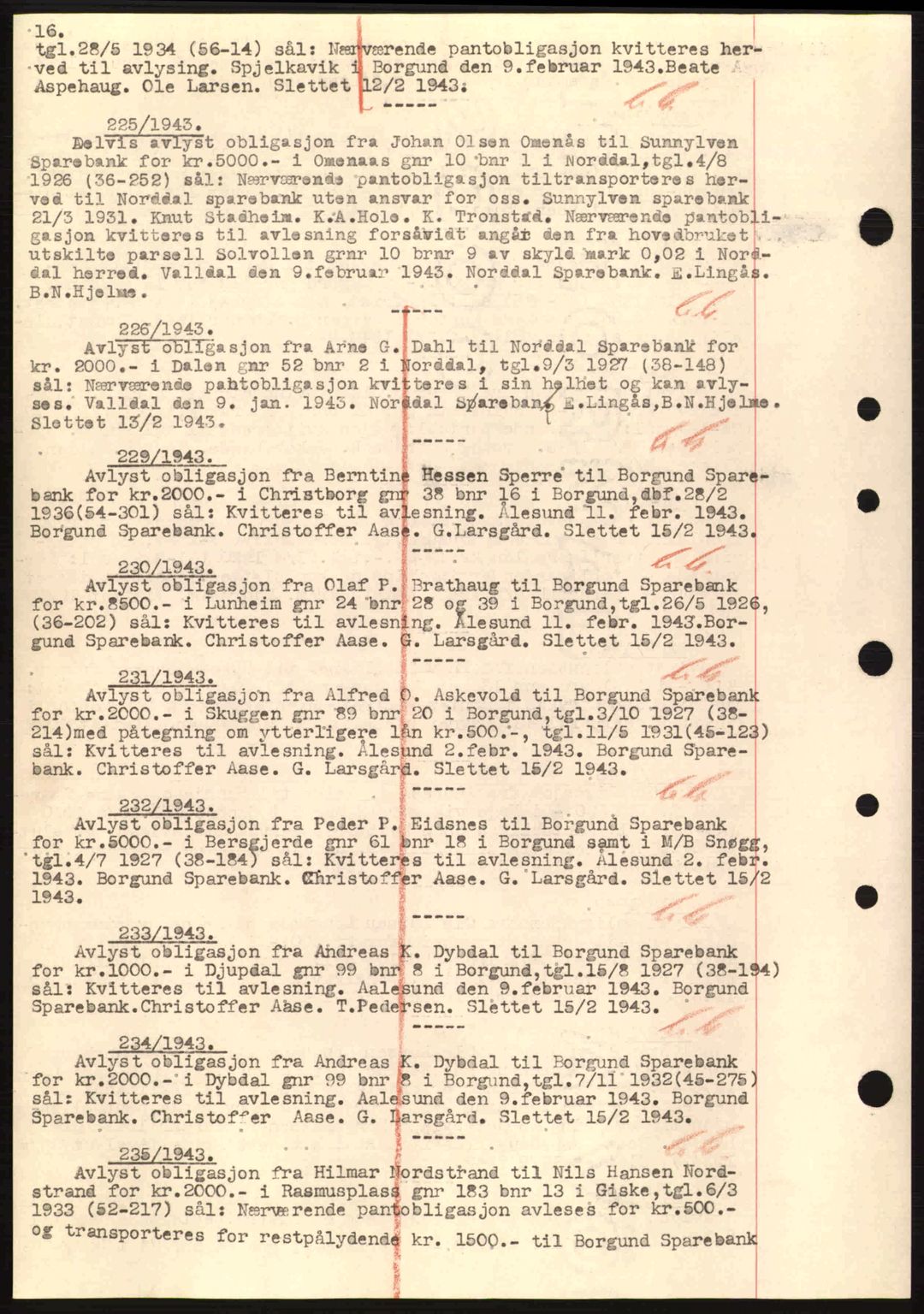 Nordre Sunnmøre sorenskriveri, SAT/A-0006/1/2/2C/2Ca: Mortgage book no. B1-6, 1938-1942, Diary no: : 225/1943
