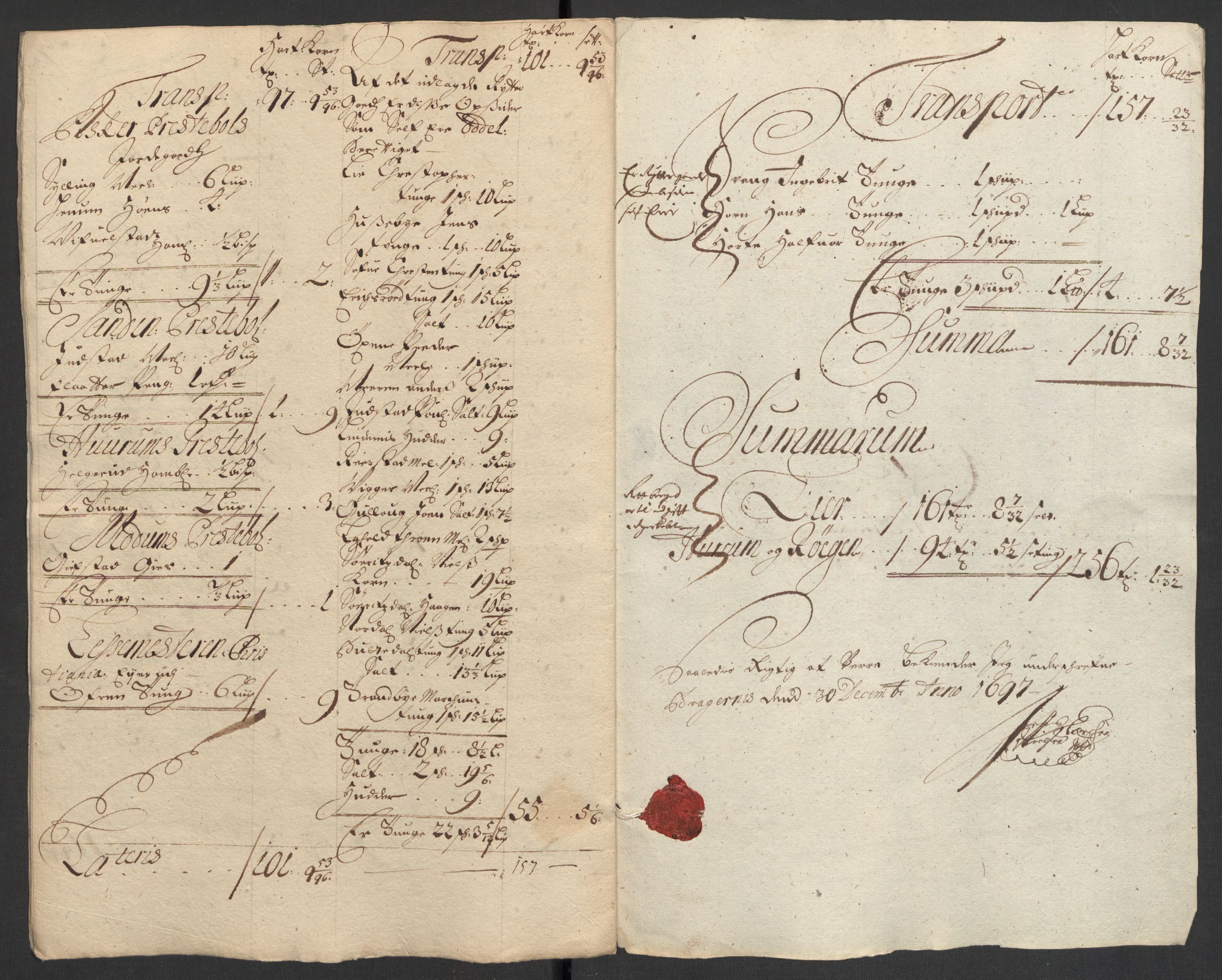 Rentekammeret inntil 1814, Reviderte regnskaper, Fogderegnskap, AV/RA-EA-4092/R30/L1695: Fogderegnskap Hurum, Røyken, Eiker og Lier, 1697, p. 170