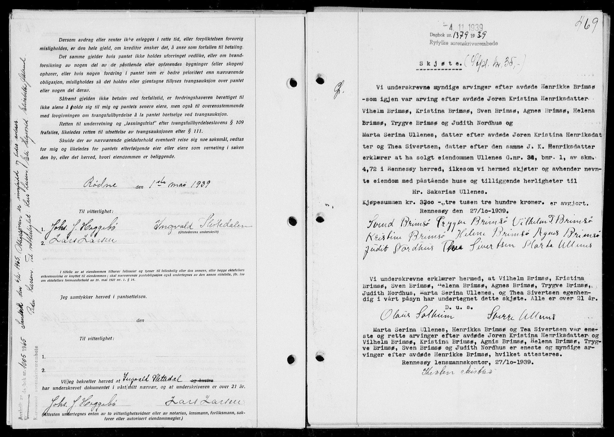 Ryfylke tingrett, AV/SAST-A-100055/001/II/IIB/L0080: Mortgage book no. 59, 1939-1939, Diary no: : 1379/1939