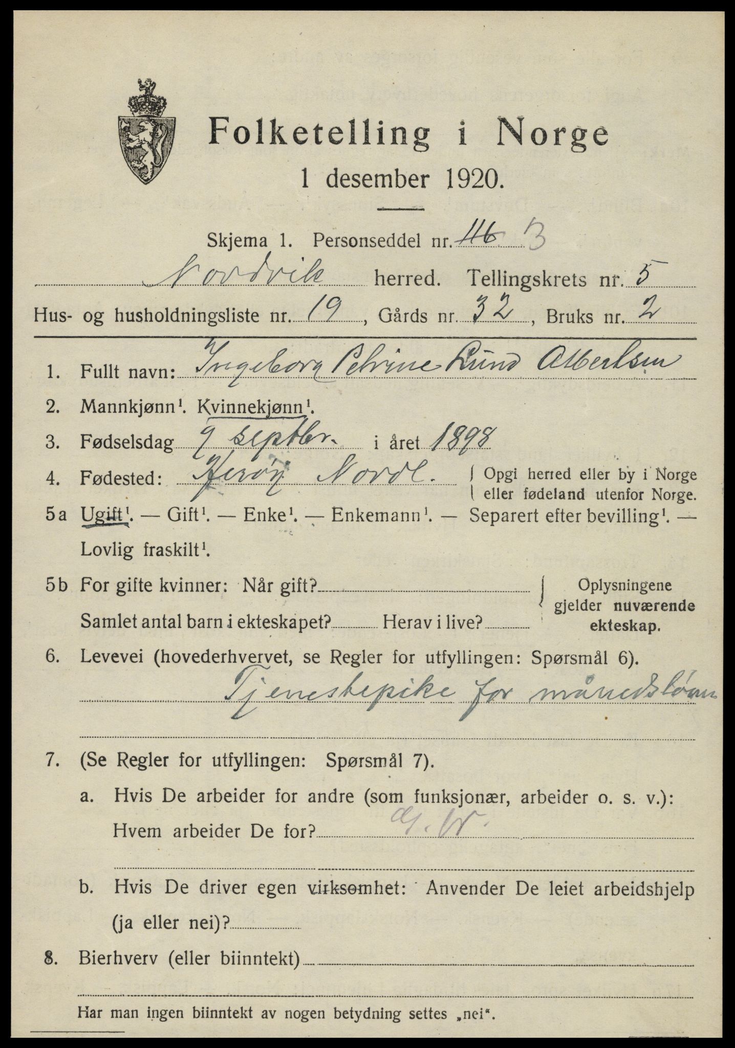 SAT, 1920 census for Nordvik, 1920, p. 2014