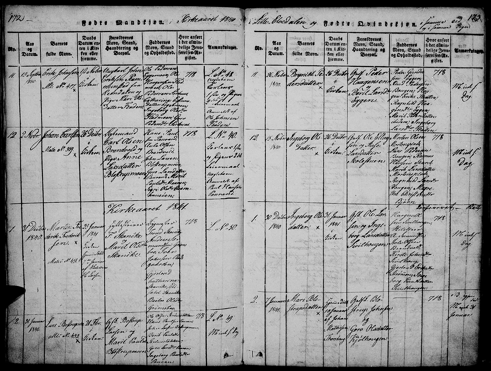 Tynset prestekontor, SAH/PREST-058/H/Ha/Hab/L0002: Parish register (copy) no. 2, 1814-1862, p. 172-173