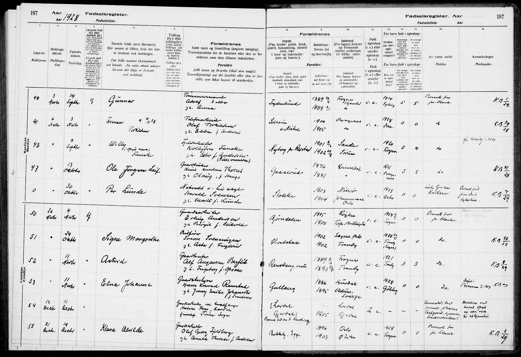 Lier kirkebøker, AV/SAKO-A-230/J/Ja/L0001: Birth register no. 1, 1916-1928, p. 197