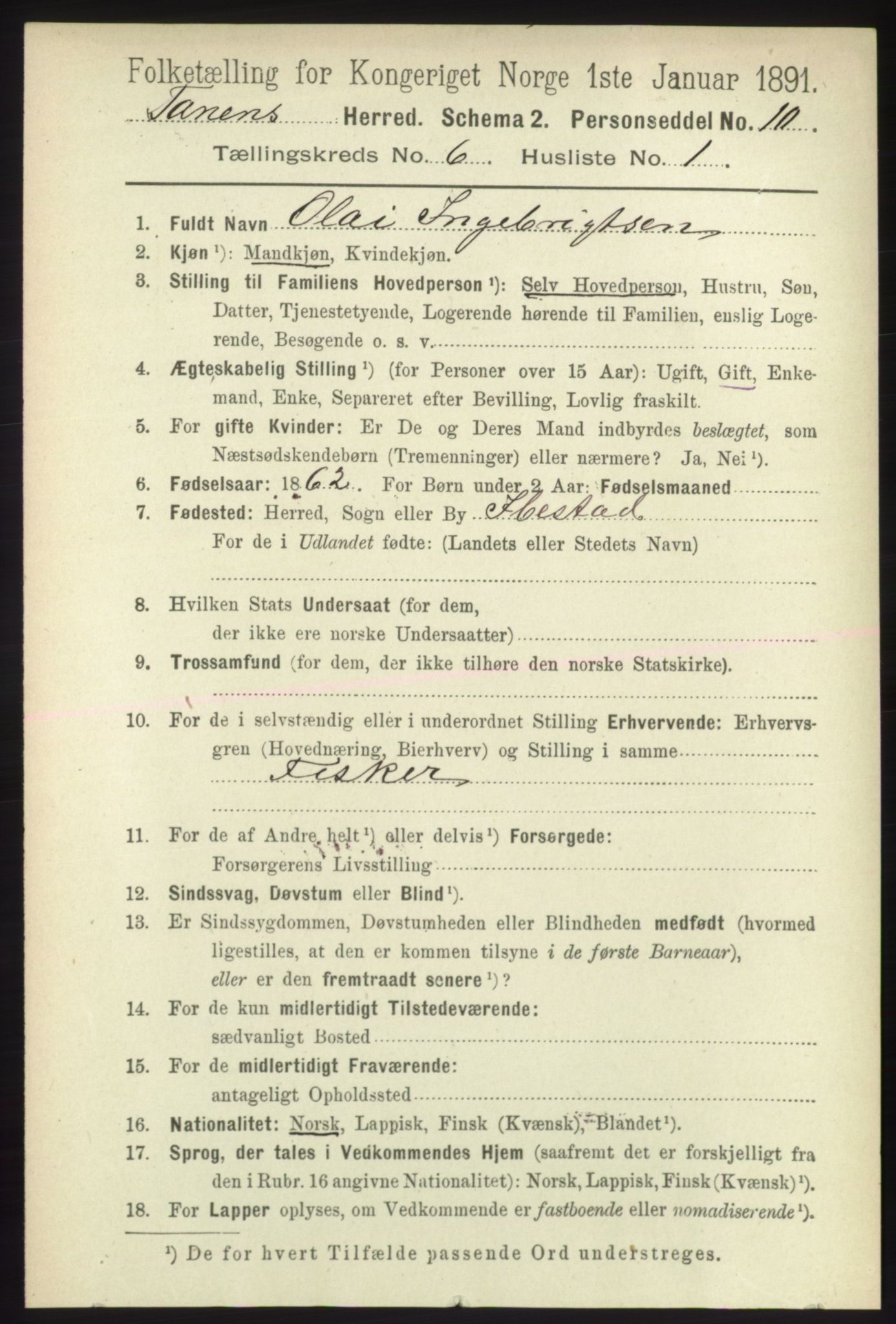 RA, 1891 census for 2025 Tana, 1891, p. 2808