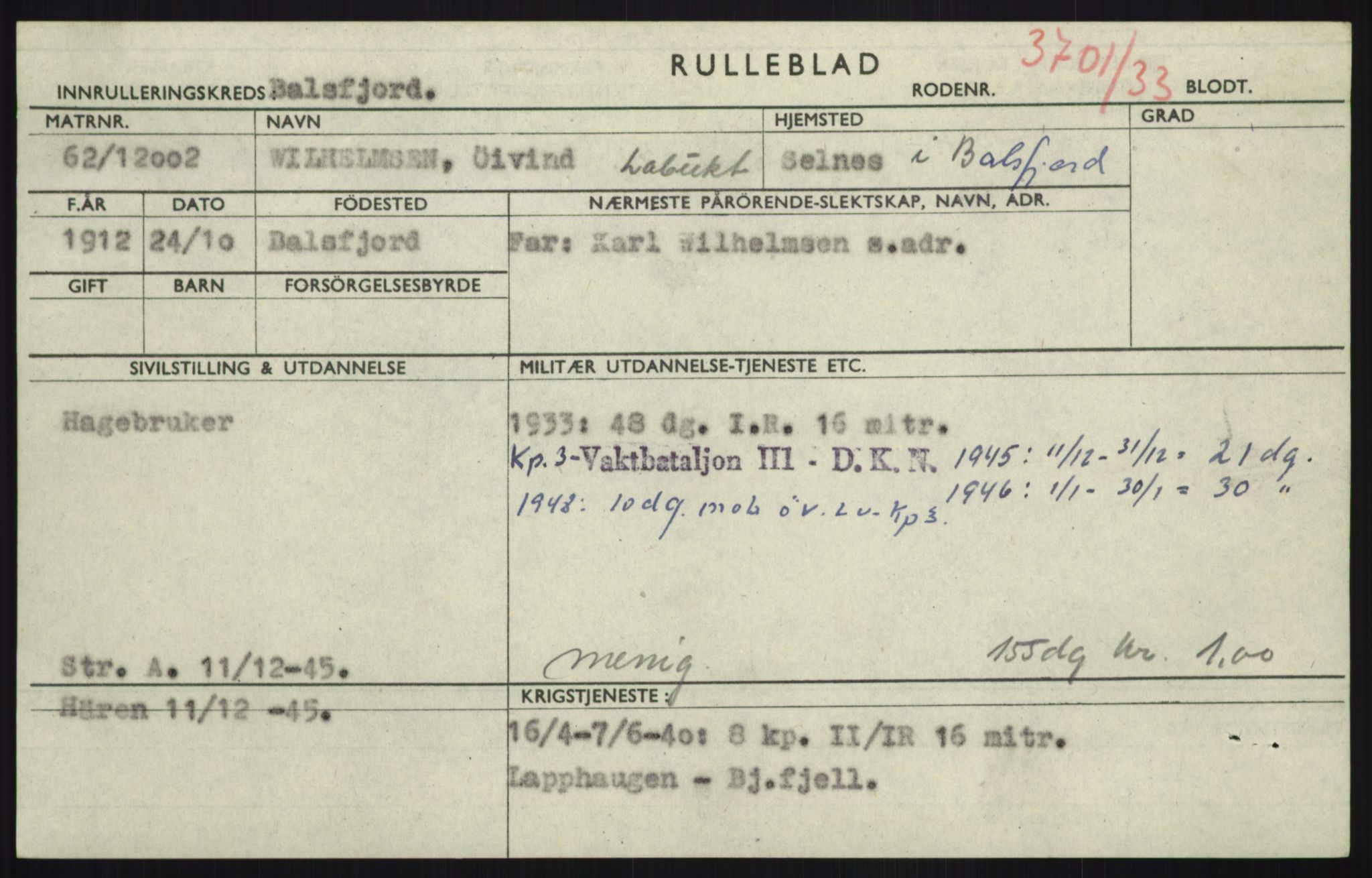 Forsvaret, Troms infanteriregiment nr. 16, AV/RA-RAFA-3146/P/Pa/L0017: Rulleblad for regimentets menige mannskaper, årsklasse 1933, 1933, p. 1339