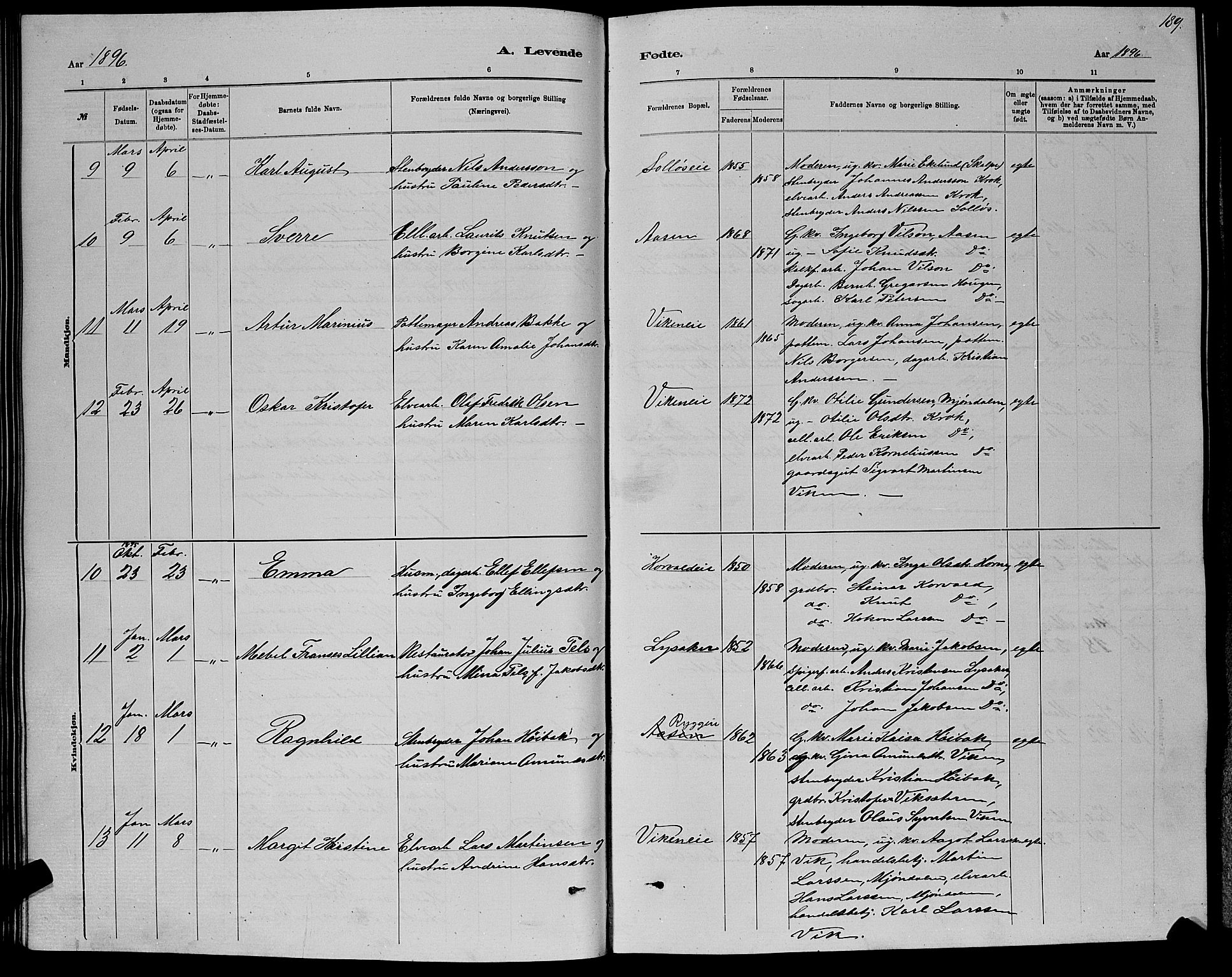 Nedre Eiker kirkebøker, SAKO/A-612/G/Ga/L0002: Parish register (copy) no. 2, 1880-1896, p. 189