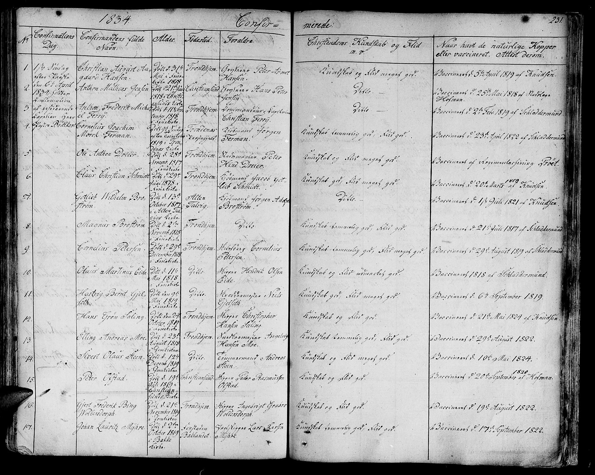 Ministerialprotokoller, klokkerbøker og fødselsregistre - Sør-Trøndelag, SAT/A-1456/602/L0108: Parish register (official) no. 602A06, 1821-1839, p. 231