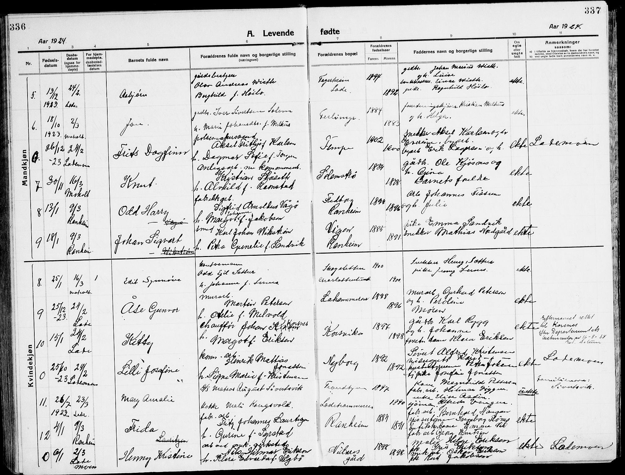 Ministerialprotokoller, klokkerbøker og fødselsregistre - Sør-Trøndelag, SAT/A-1456/607/L0321: Parish register (official) no. 607A05, 1916-1935, p. 336-337
