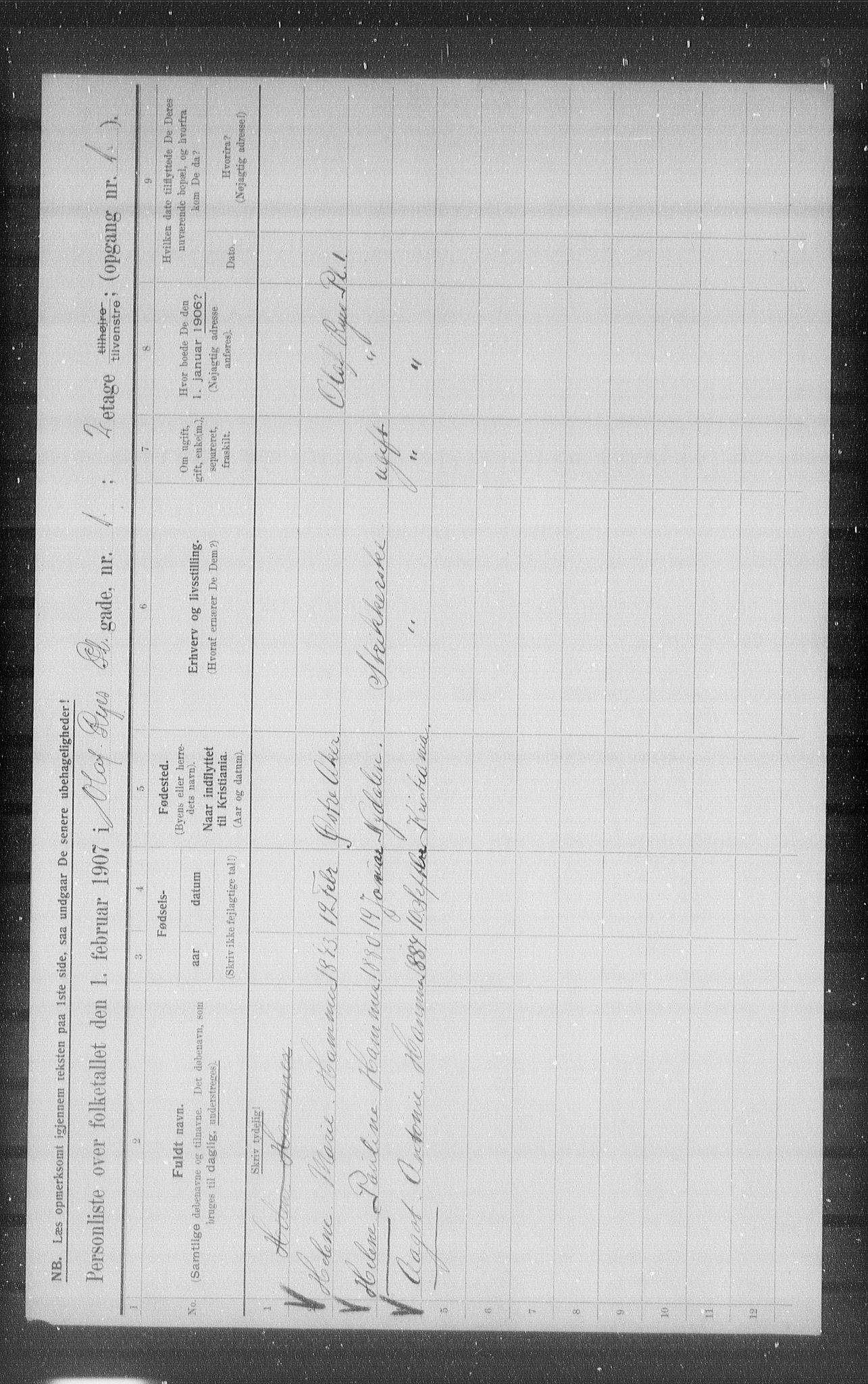 OBA, Municipal Census 1907 for Kristiania, 1907, p. 38444