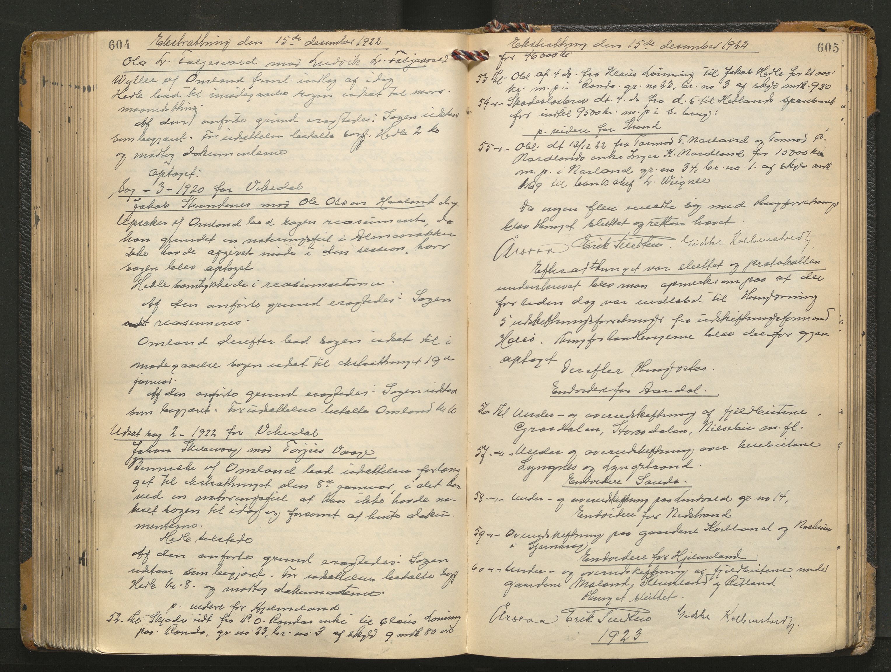 Ryfylke tingrett, AV/SAST-A-100055/001/I/IB/IB0/L0027: Tingbok, Ryfylke, 1920-1923, p. 604-605