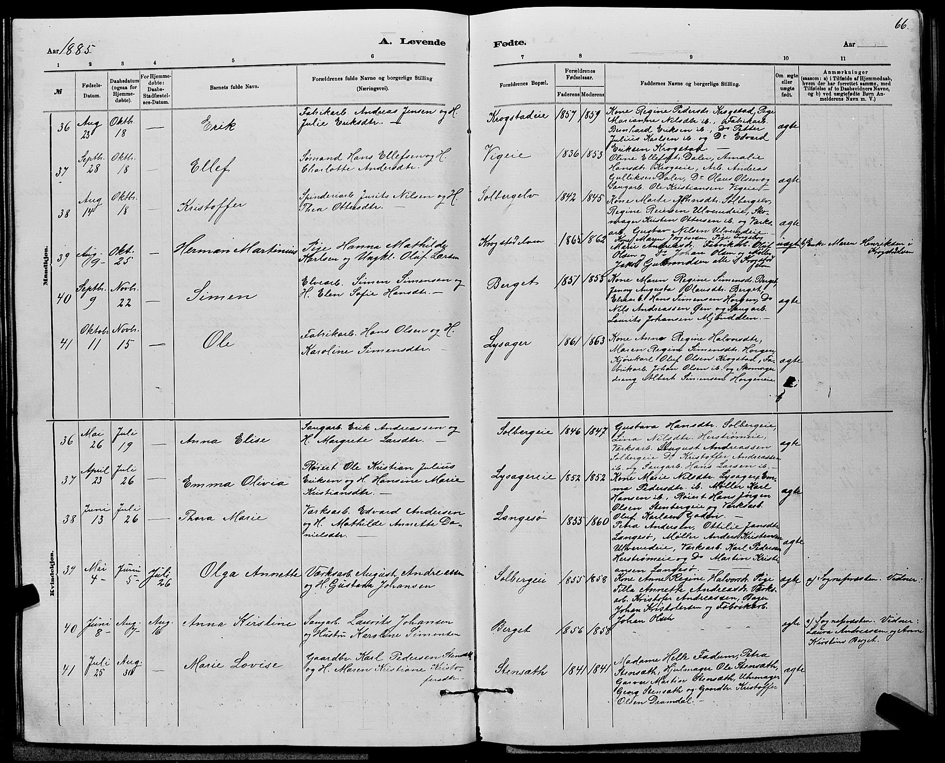 Nedre Eiker kirkebøker, AV/SAKO-A-612/G/Ga/L0002: Parish register (copy) no. 2, 1880-1896, p. 66