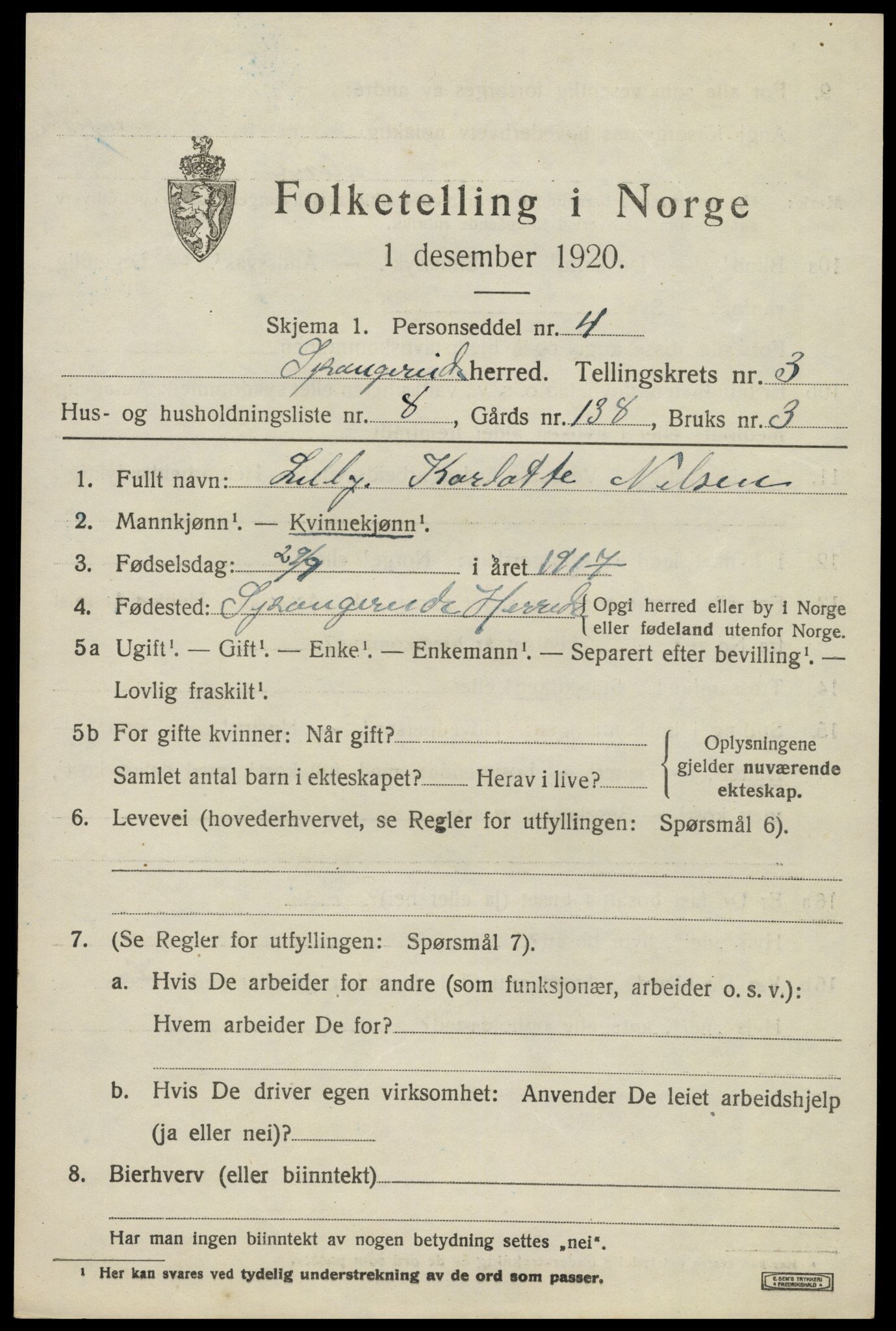 SAK, 1920 census for Spangereid, 1920, p. 1519