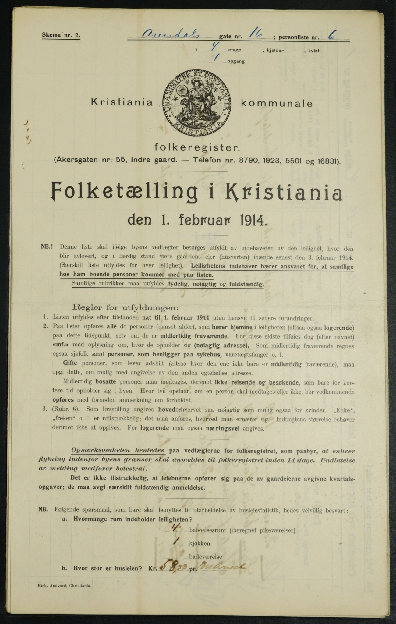 OBA, Municipal Census 1914 for Kristiania, 1914, p. 1987