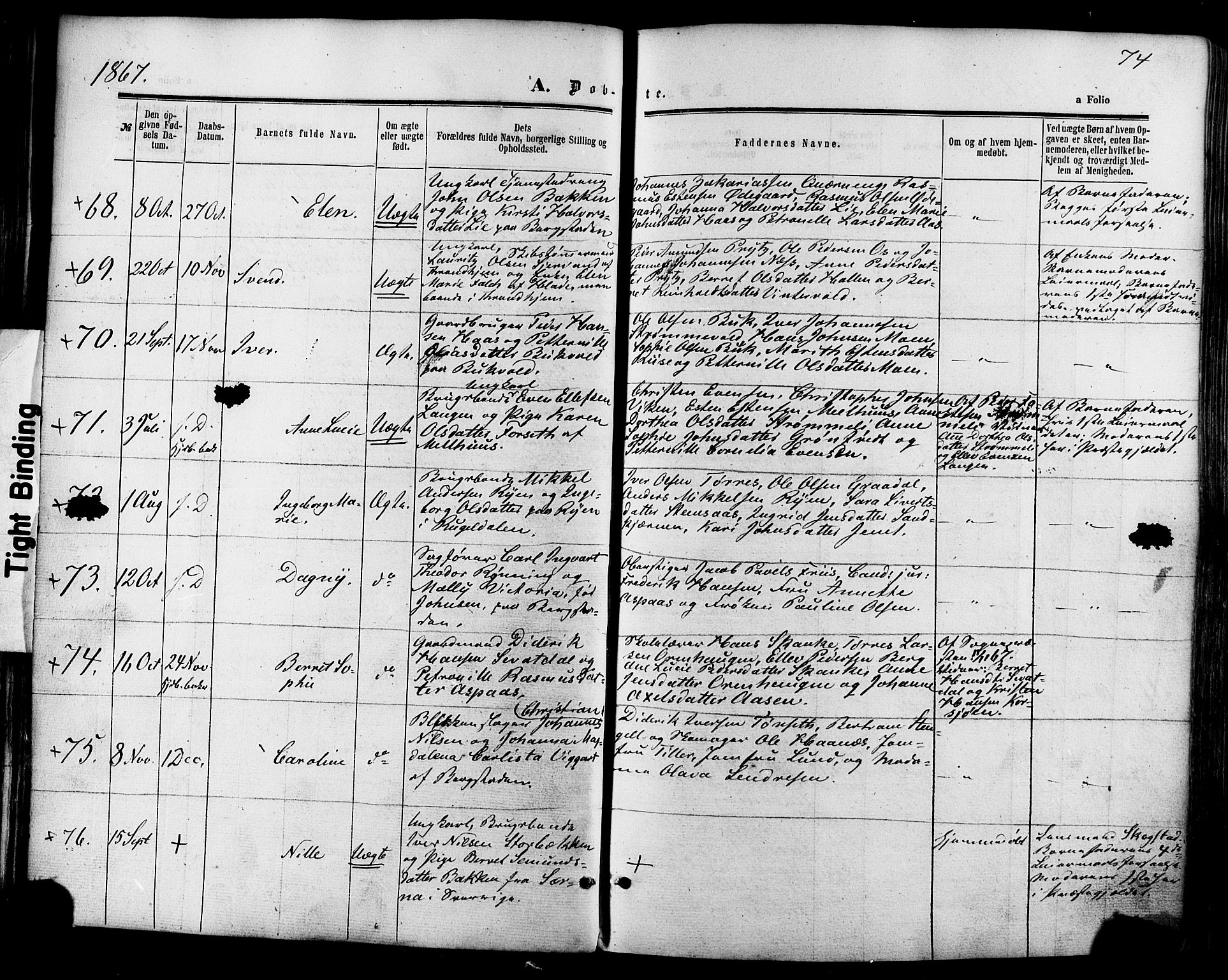 Ministerialprotokoller, klokkerbøker og fødselsregistre - Sør-Trøndelag, SAT/A-1456/681/L0932: Parish register (official) no. 681A10, 1860-1878, p. 74