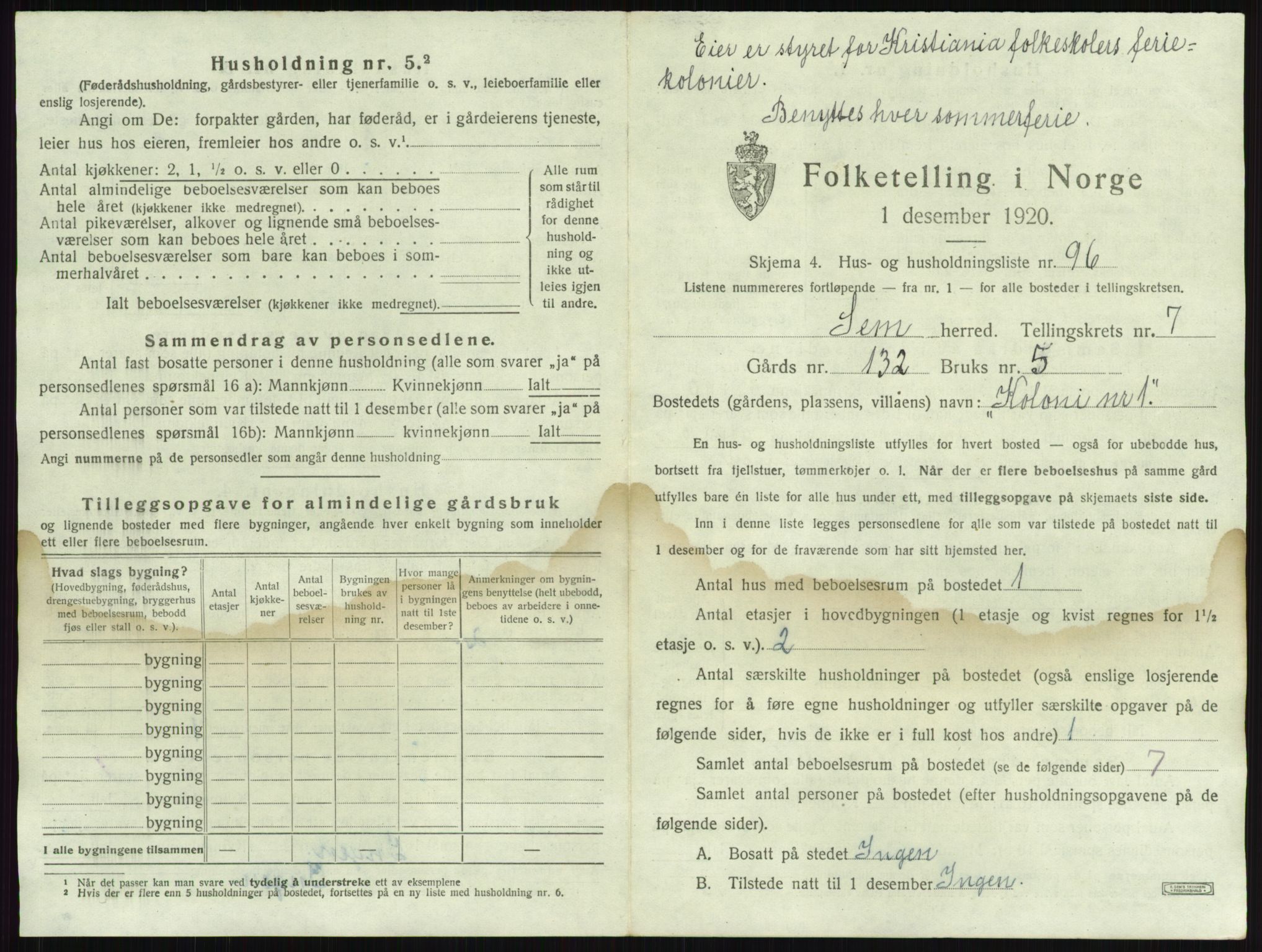 SAKO, 1920 census for Sem, 1920, p. 1644