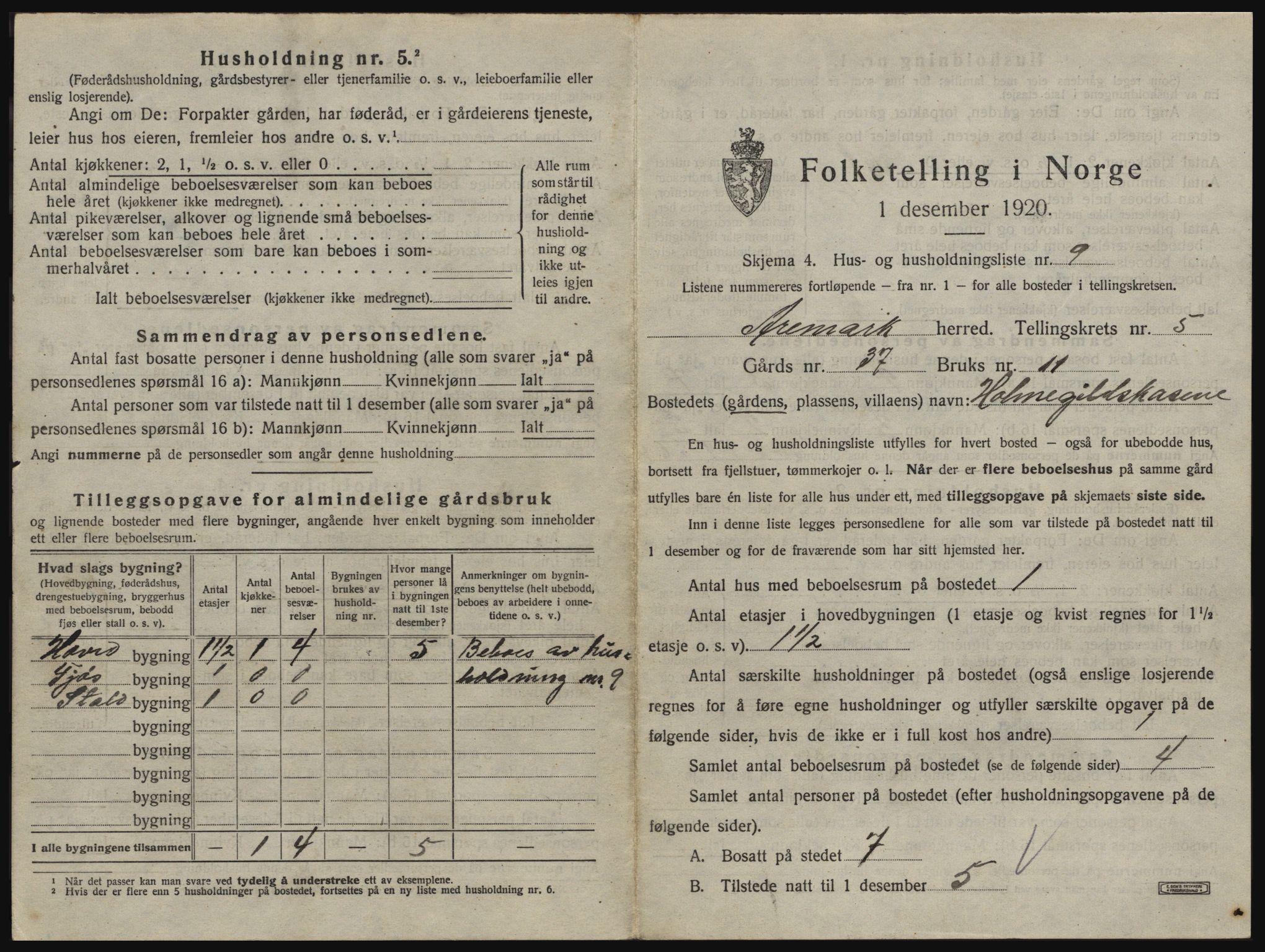 SAO, 1920 census for Aremark, 1920, p. 579