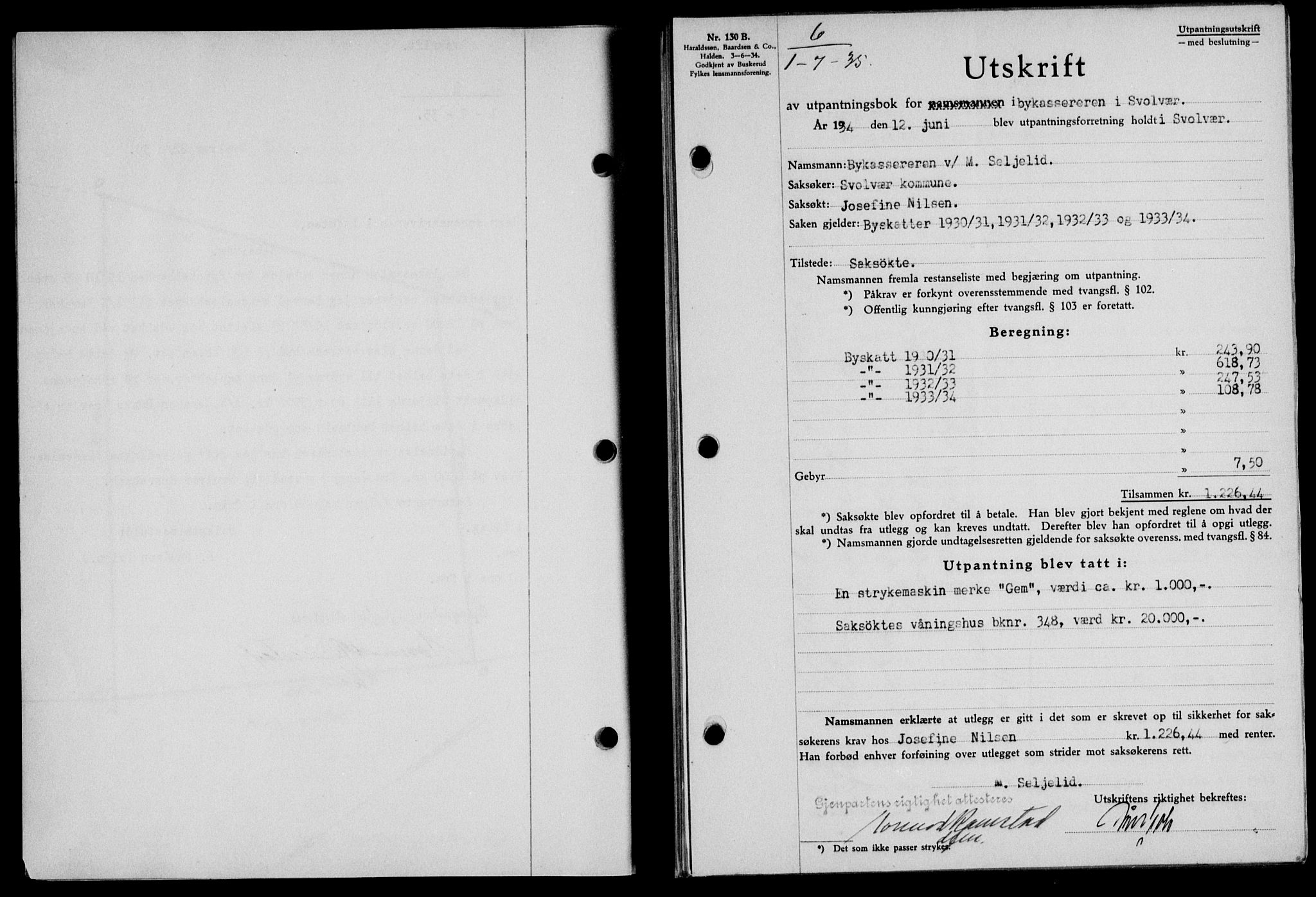 Lofoten sorenskriveri, SAT/A-0017/1/2/2C/L0032b: Mortgage book no. 32b, 1935-1935, Deed date: 01.07.1935