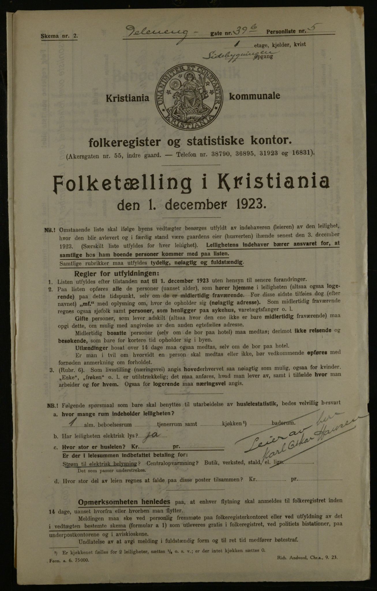 OBA, Municipal Census 1923 for Kristiania, 1923, p. 19978