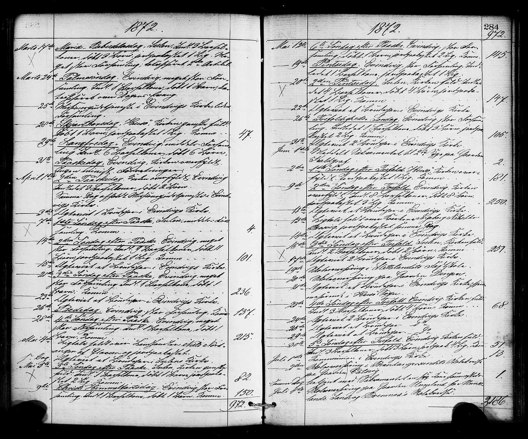 Gulen sokneprestembete, AV/SAB-A-80201/H/Haa/Haaa/L0023: Parish register (official) no. A 23, 1870-1880, p. 284