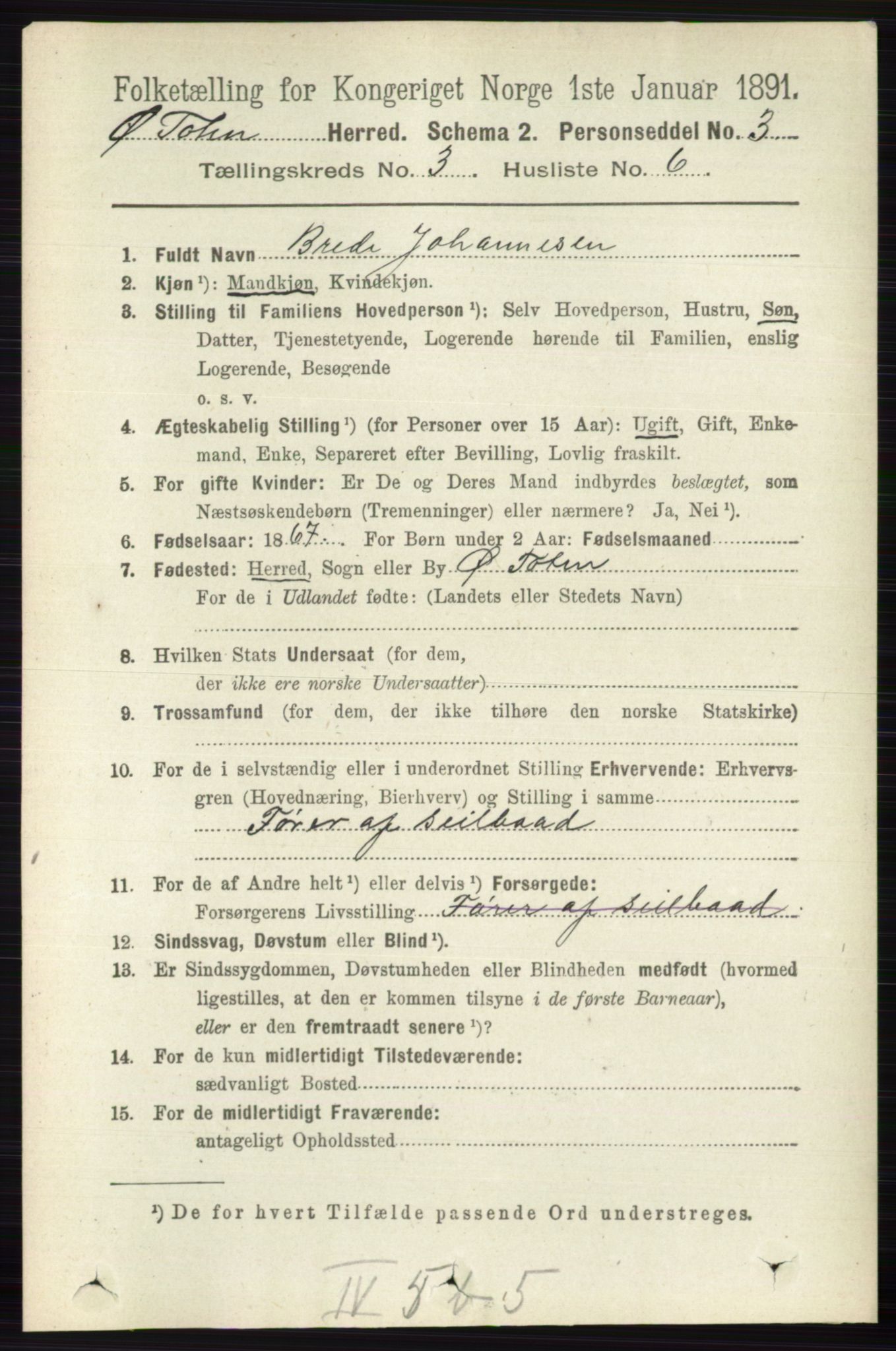 RA, 1891 census for 0528 Østre Toten, 1891, p. 1590