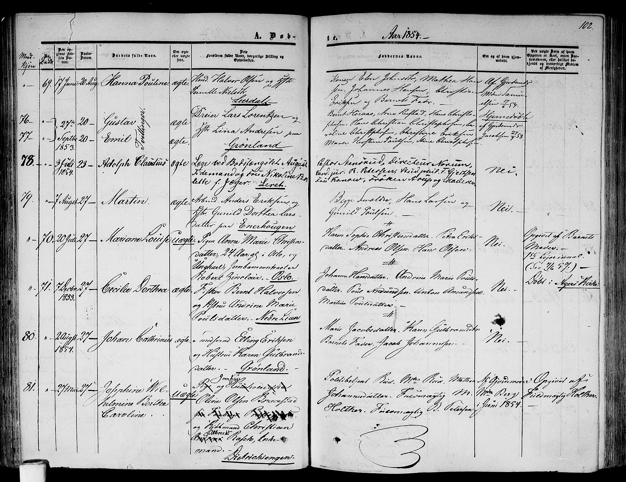 Gamlebyen prestekontor Kirkebøker, SAO/A-10884/F/Fa/L0004: Parish register (official) no. 4, 1850-1857, p. 102