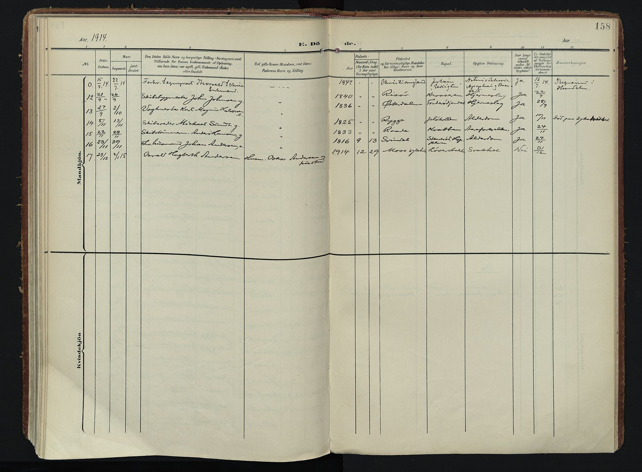 Moss prestekontor Kirkebøker, AV/SAO-A-2003/F/Fc/L0003: Parish register (official) no. III 3, 1906-1914, p. 158