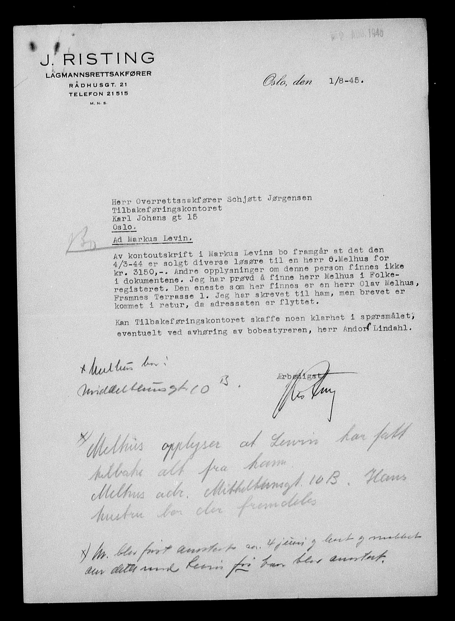 Justisdepartementet, Tilbakeføringskontoret for inndratte formuer, AV/RA-S-1564/H/Hc/Hcc/L0957: --, 1945-1947, p. 410