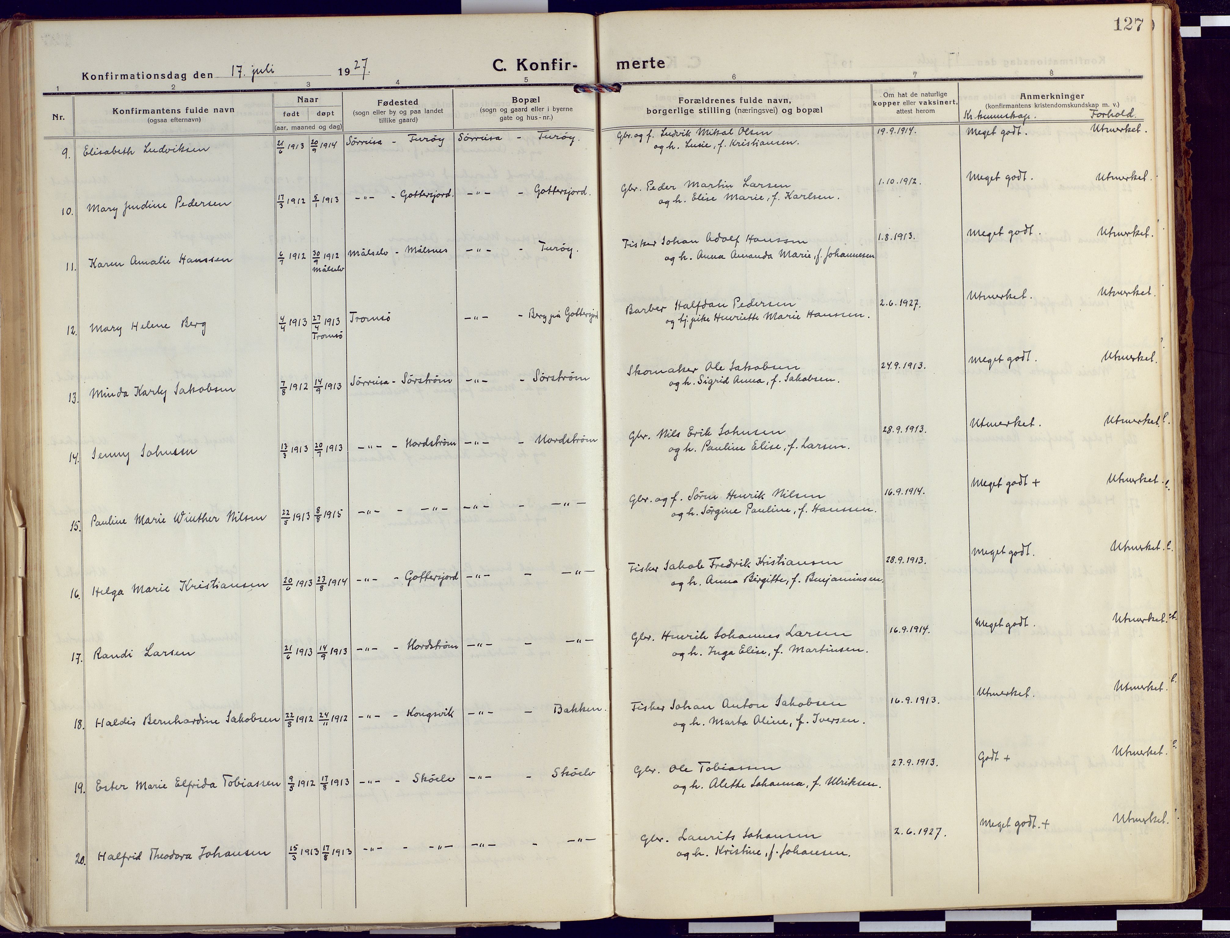Tranøy sokneprestkontor, SATØ/S-1313/I/Ia/Iaa/L0015kirke: Parish register (official) no. 15, 1919-1928, p. 127