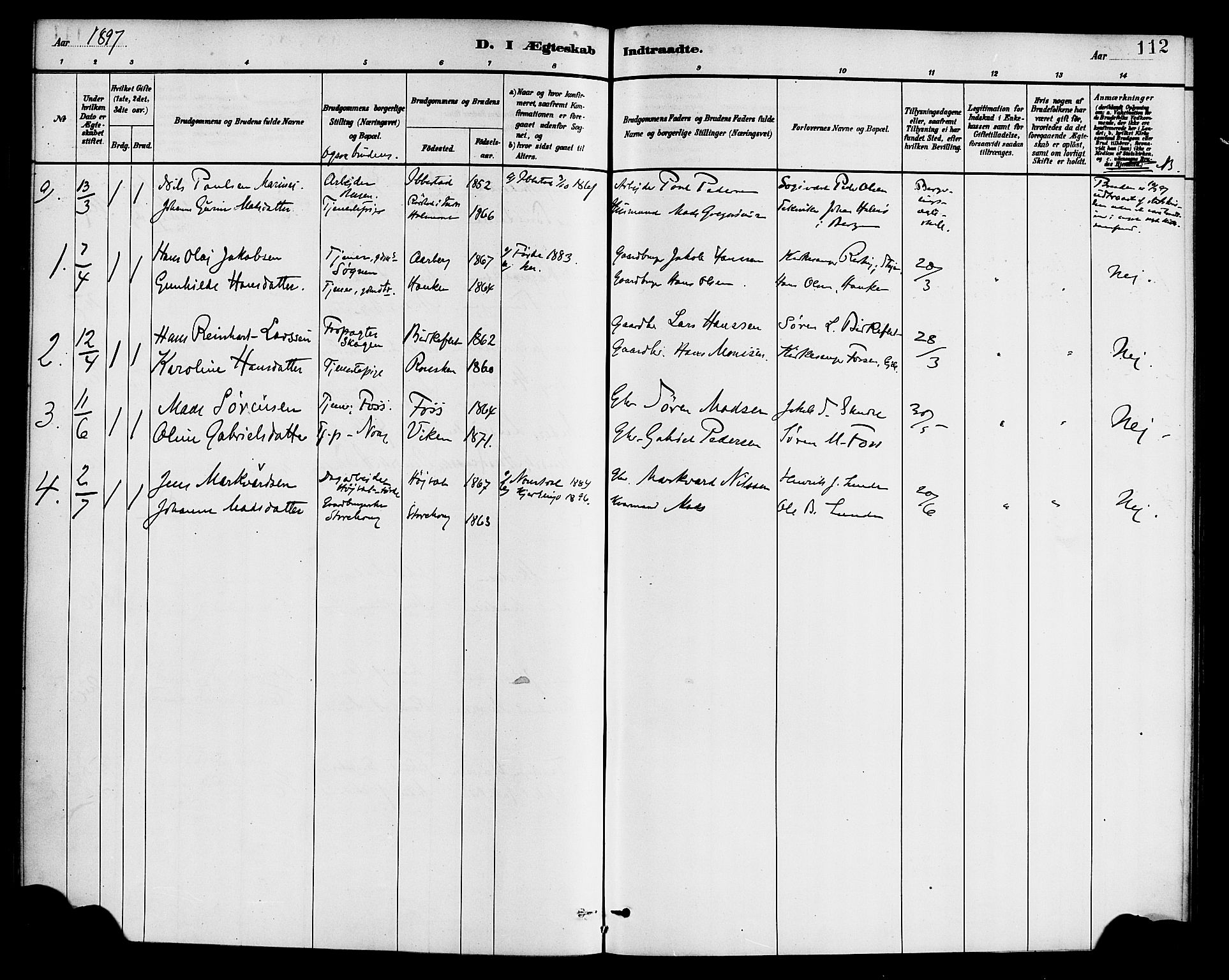Gaular sokneprestembete, SAB/A-80001/H/Haa: Parish register (official) no. B 1, 1882-1897, p. 112