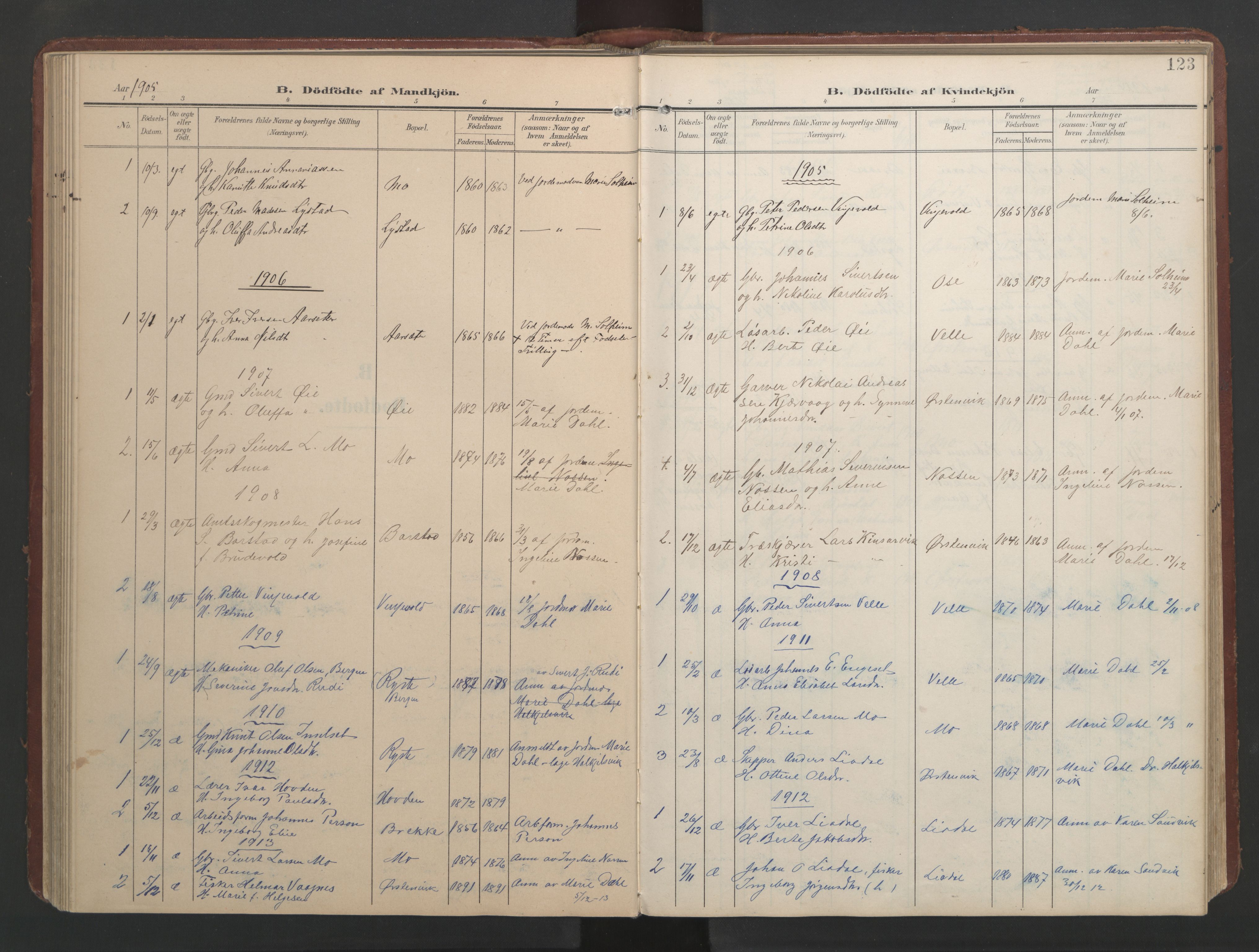 Ministerialprotokoller, klokkerbøker og fødselsregistre - Møre og Romsdal, AV/SAT-A-1454/513/L0190: Parish register (copy) no. 513C04, 1904-1926, p. 123