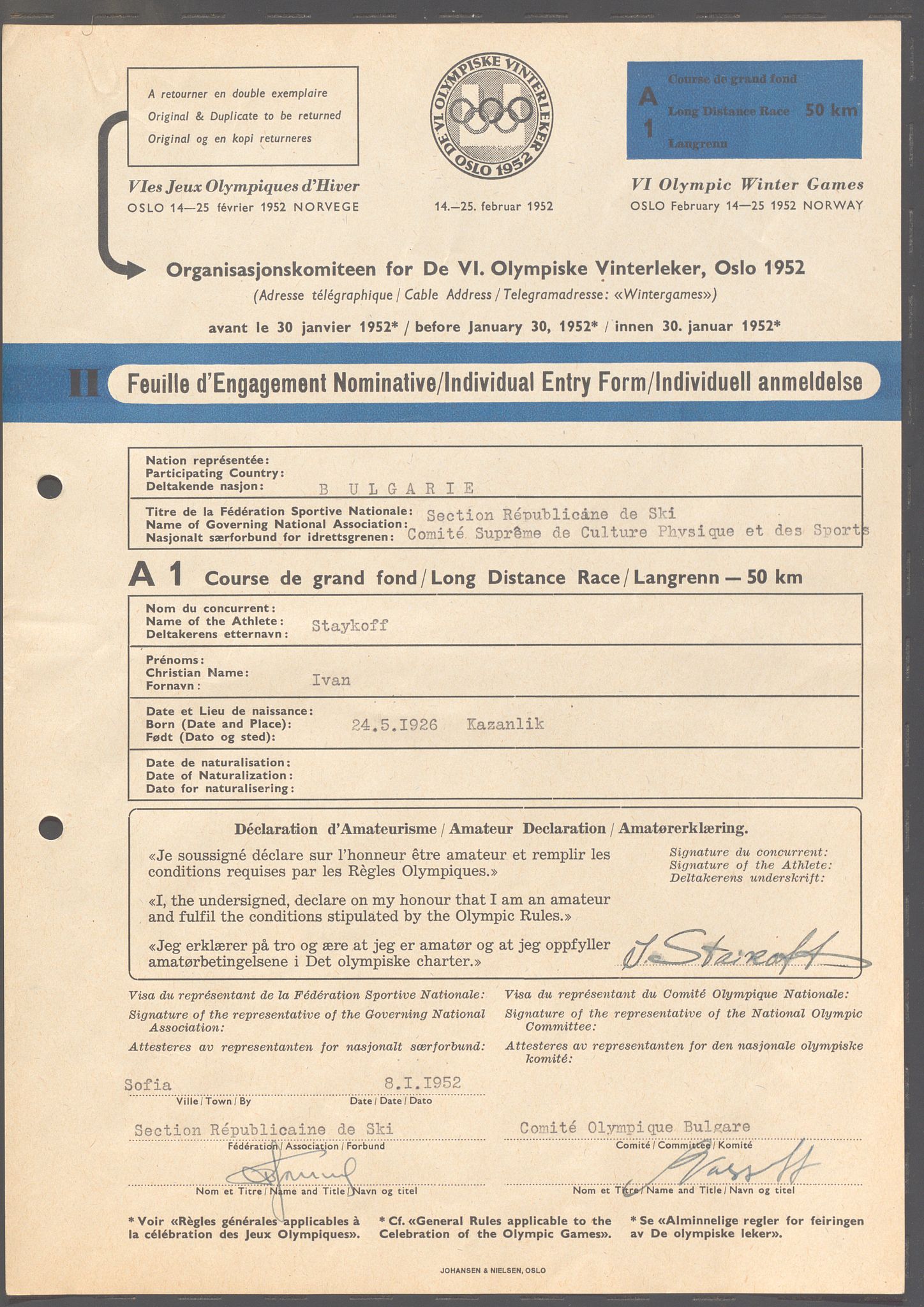 Organisasjonskomiteen for de VI. olympiske vinterleker, OBA/A-20130/H/Ha, 1951-1952, p. 7