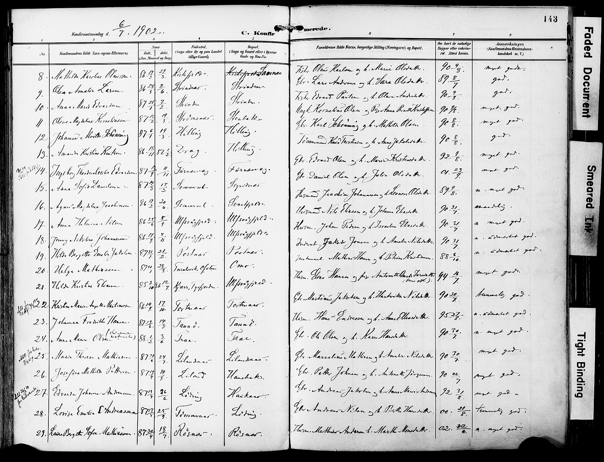 Ministerialprotokoller, klokkerbøker og fødselsregistre - Nordland, AV/SAT-A-1459/859/L0848: Parish register (official) no. 859A08, 1900-1912, p. 143