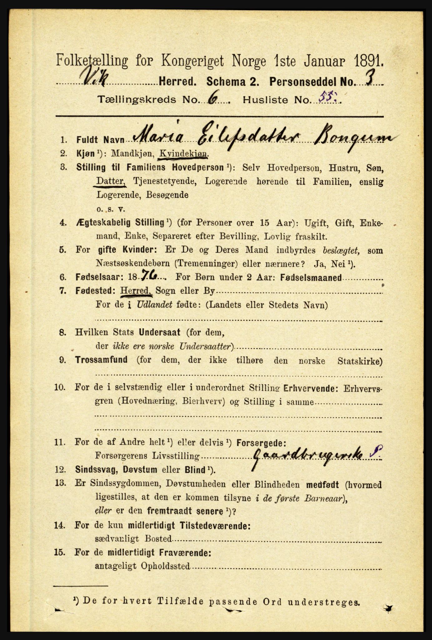 RA, 1891 census for 1417 Vik, 1891, p. 3130