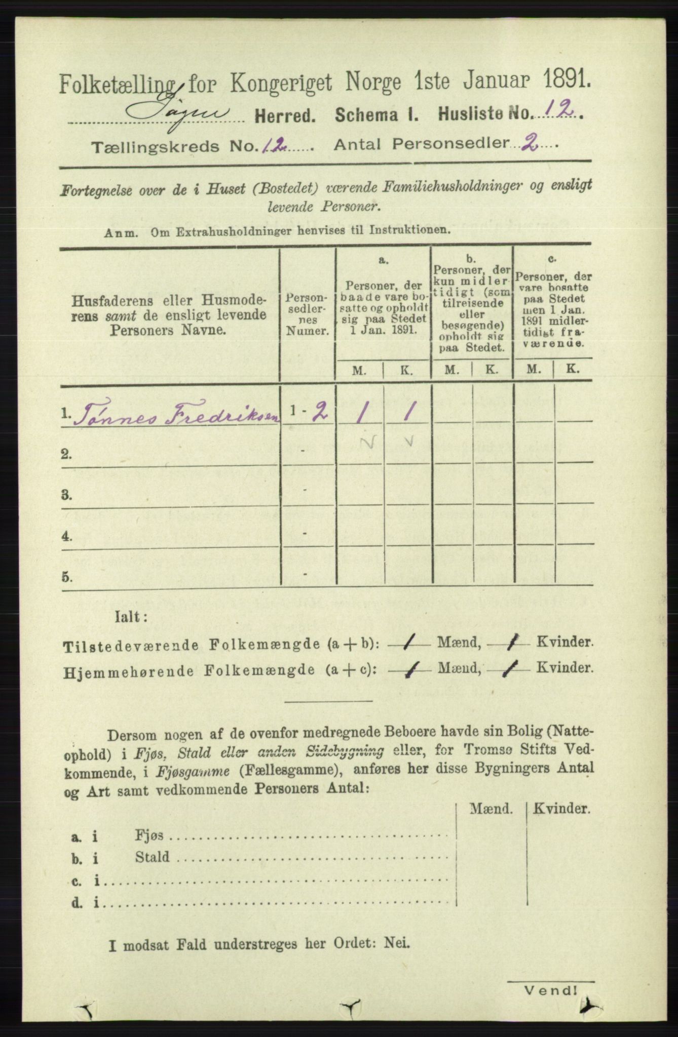 RA, 1891 census for 1018 Søgne, 1891, p. 3116